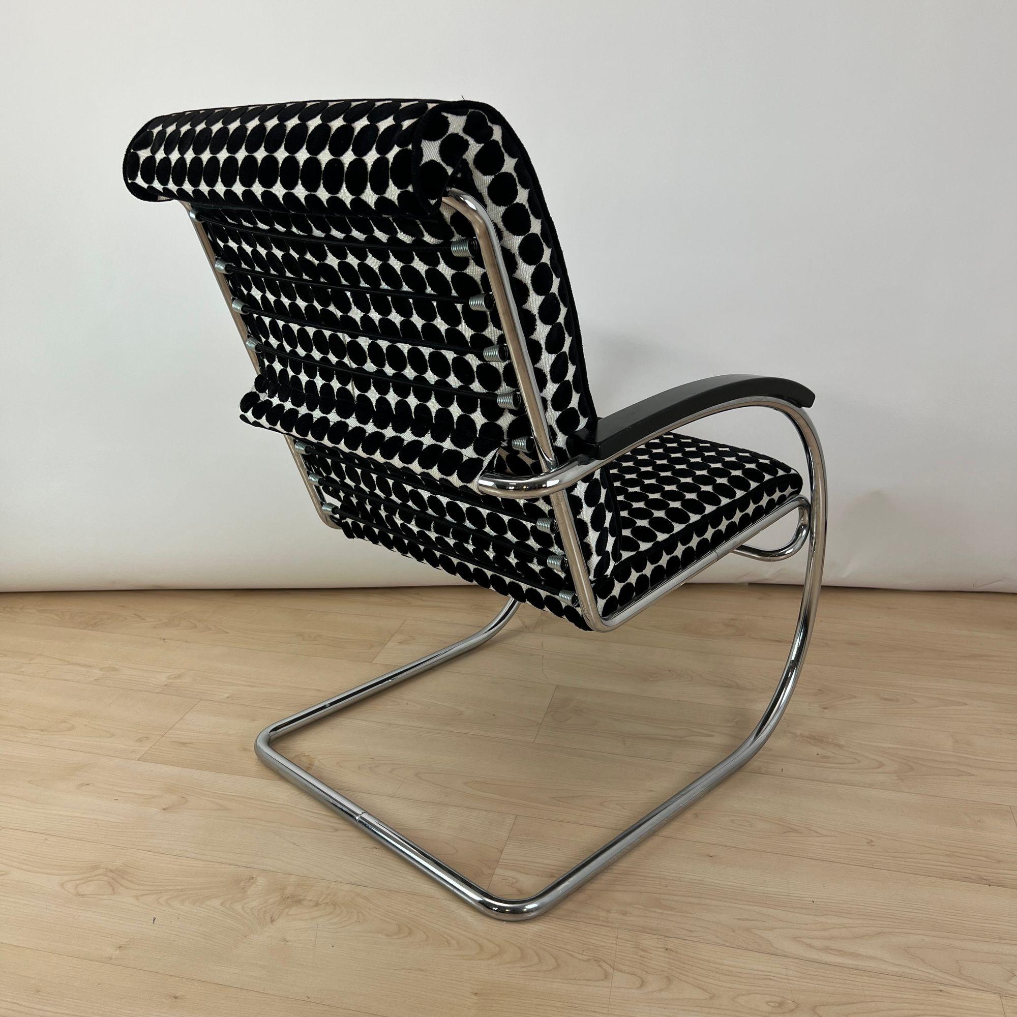 Thonet Lounge Chair 'KS 46', Verchromtes Stahlrohr, Samt, Lack, Deutschland, 1932 im Angebot 1