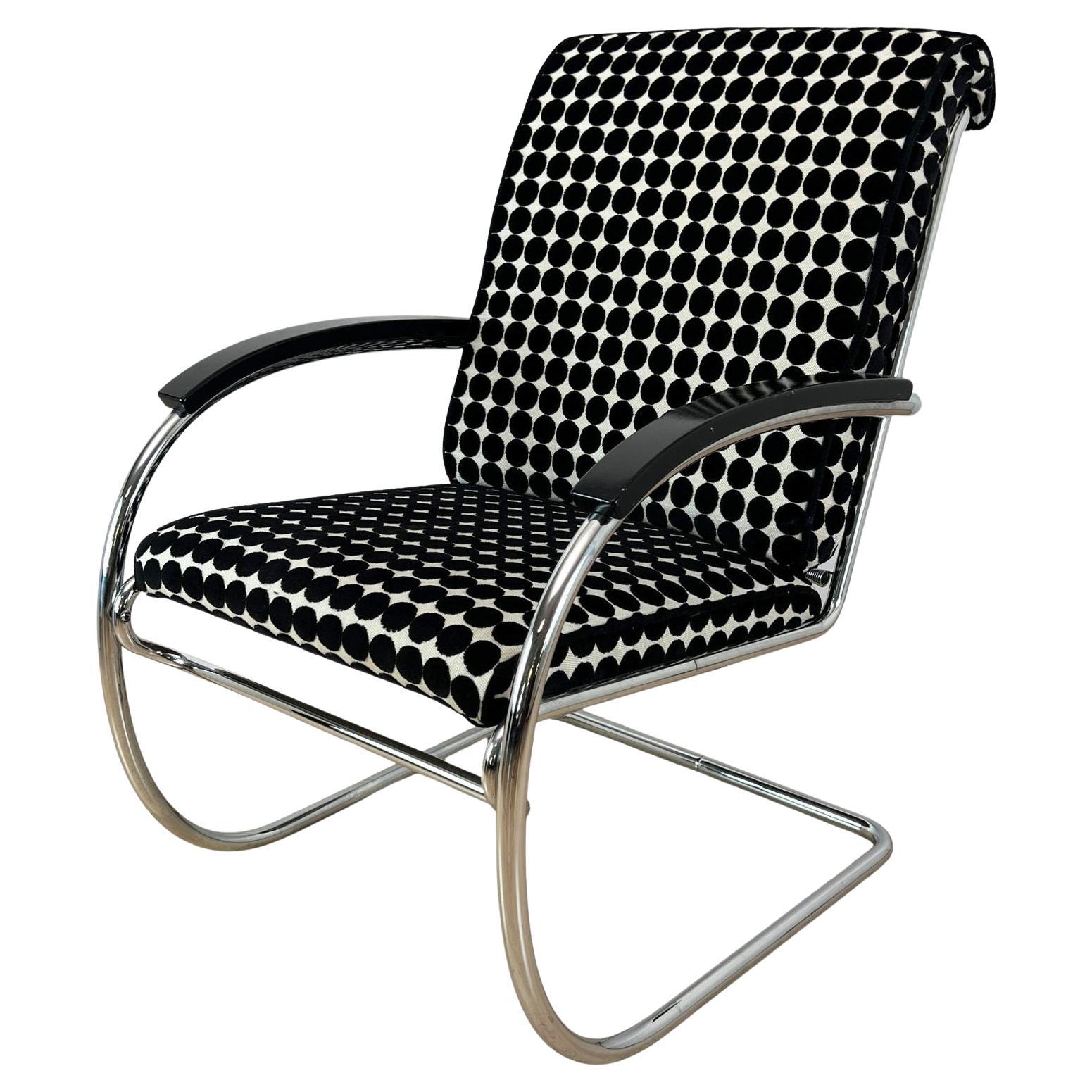 Thonet Lounge Chair 'KS 46', Verchromtes Stahlrohr, Samt, Lack, Deutschland, 1932 im Angebot
