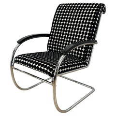 Thonet Lounge Chair 'KS 46', Verchromtes Stahlrohr, Samt, Lack, Deutschland, 1932