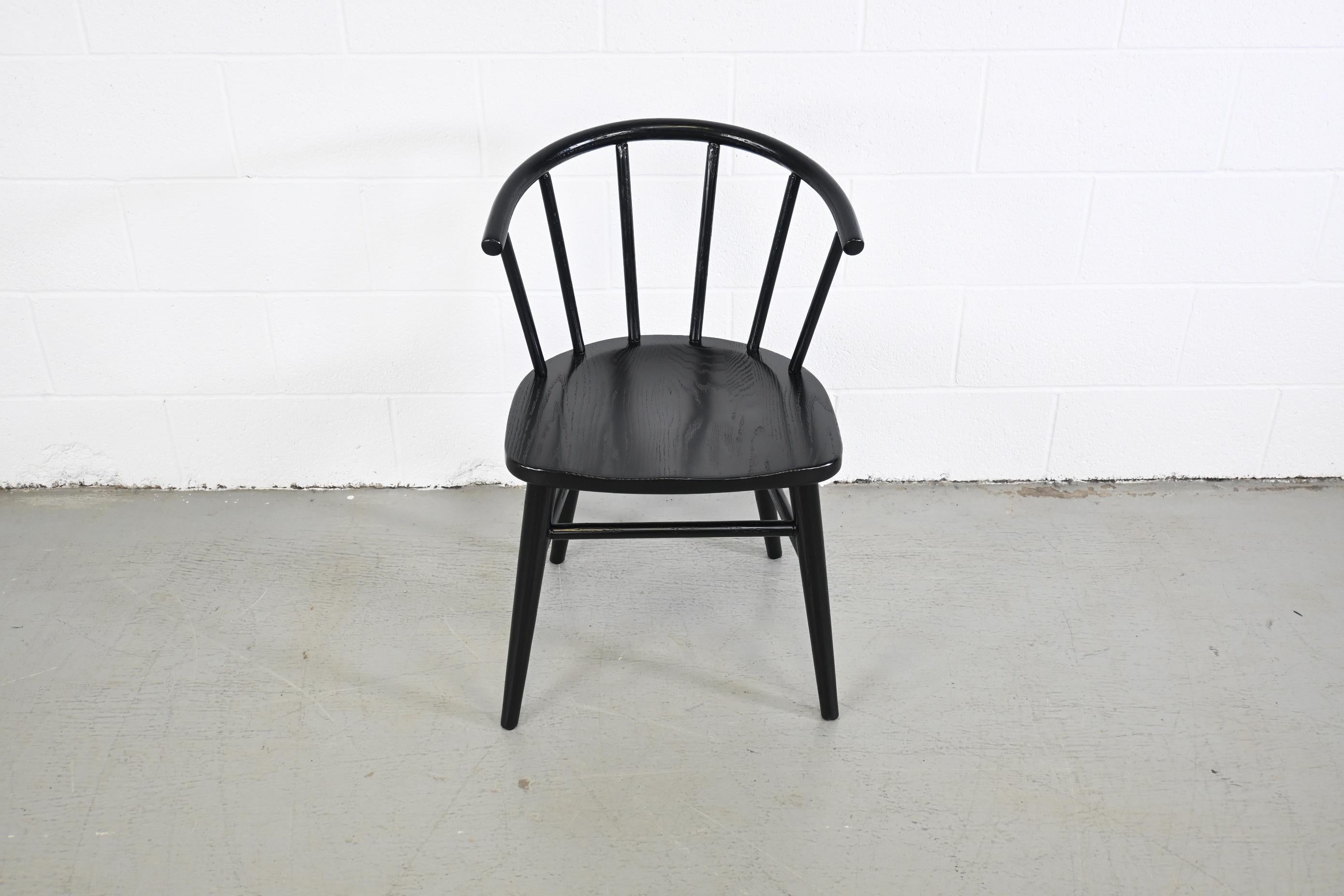 Thonet Mid Century Modern Black Lacquered Spindle Back Chairs, Set of 4 3