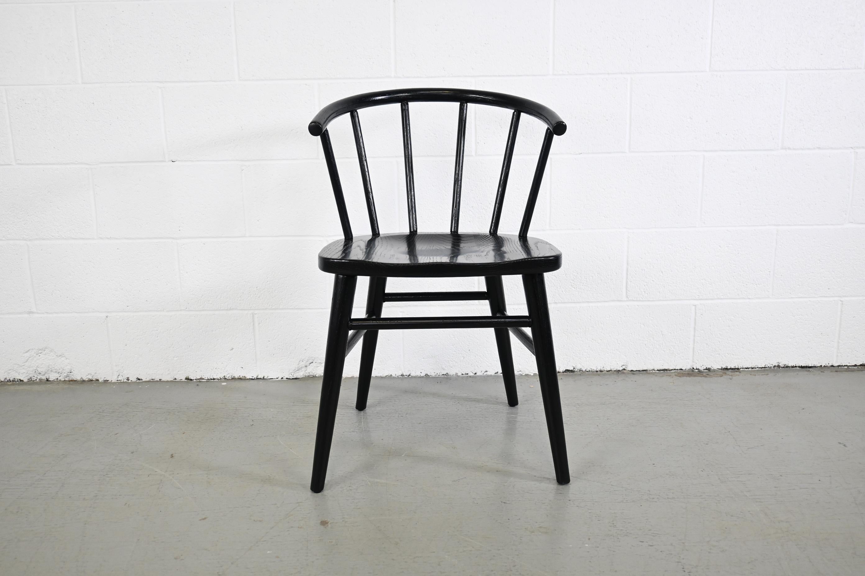 Thonet Mid Century Modern Black Lacquered Spindle Back Chairs, Set of 4 4