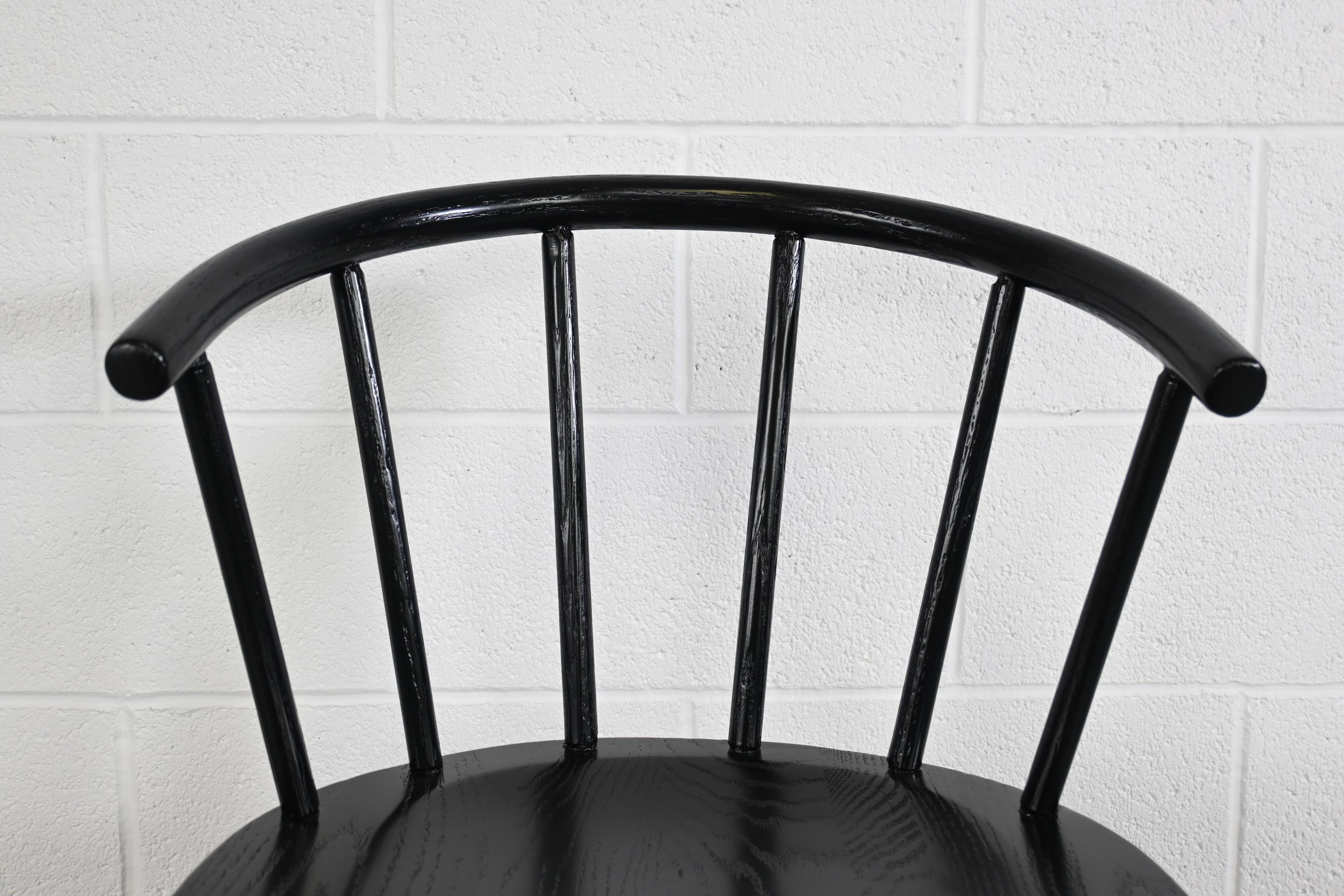 Thonet Mid Century Modern Black Lacquered Spindle Back Chairs, Set of 4 5