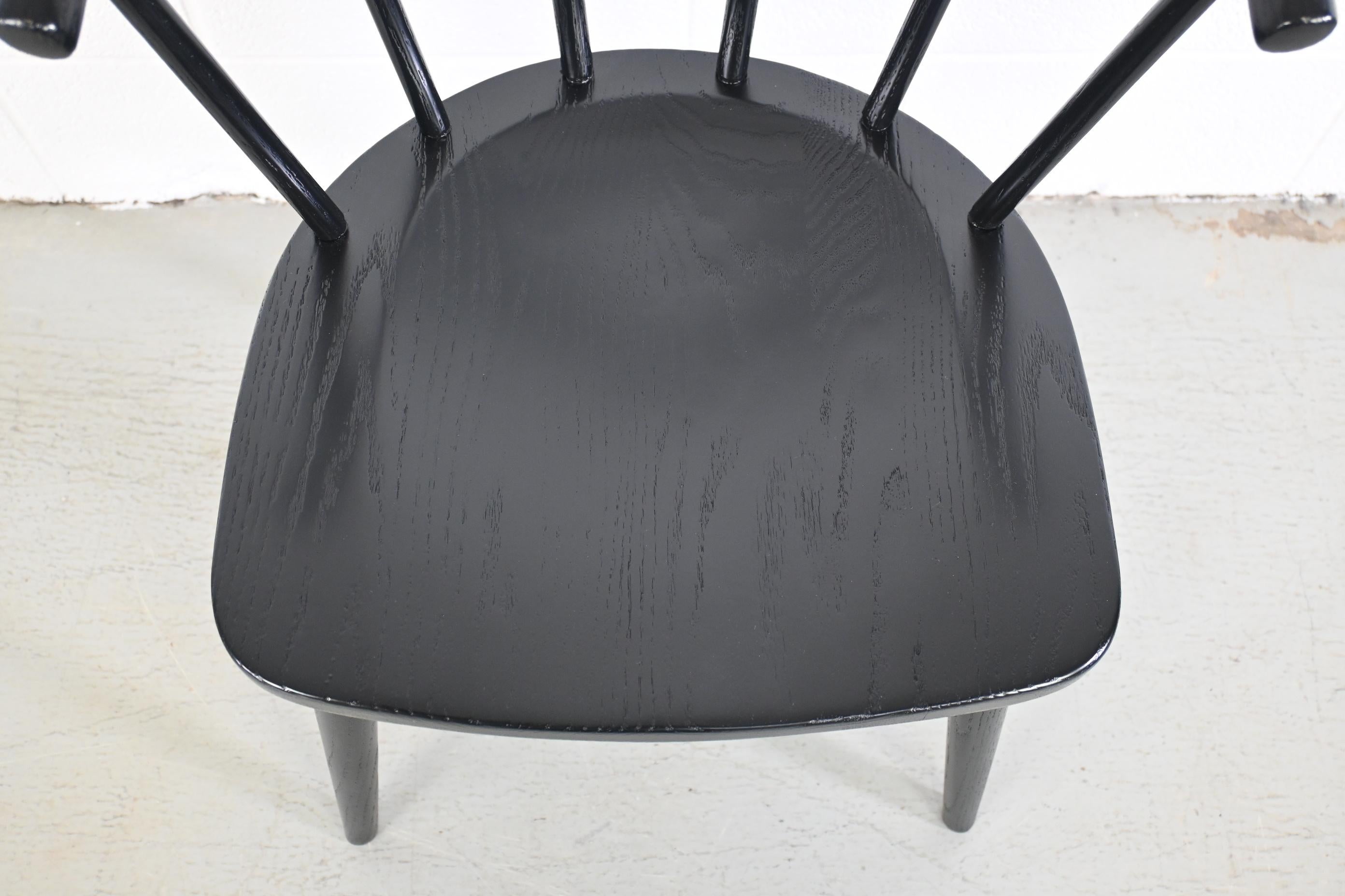 Thonet Mid Century Modern Black Lacquered Spindle Back Chairs, Set of 4 6