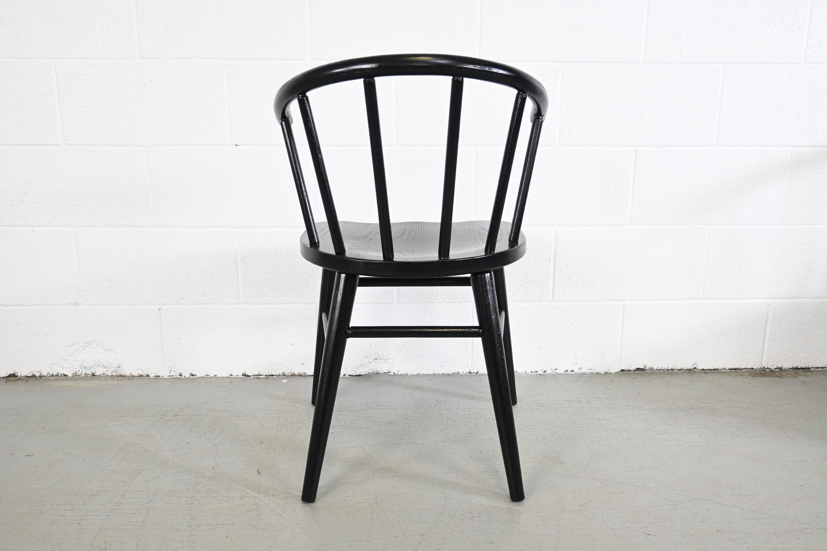 Thonet Mid Century Modern Black Lacquered Spindle Back Chairs, Set of 4 7