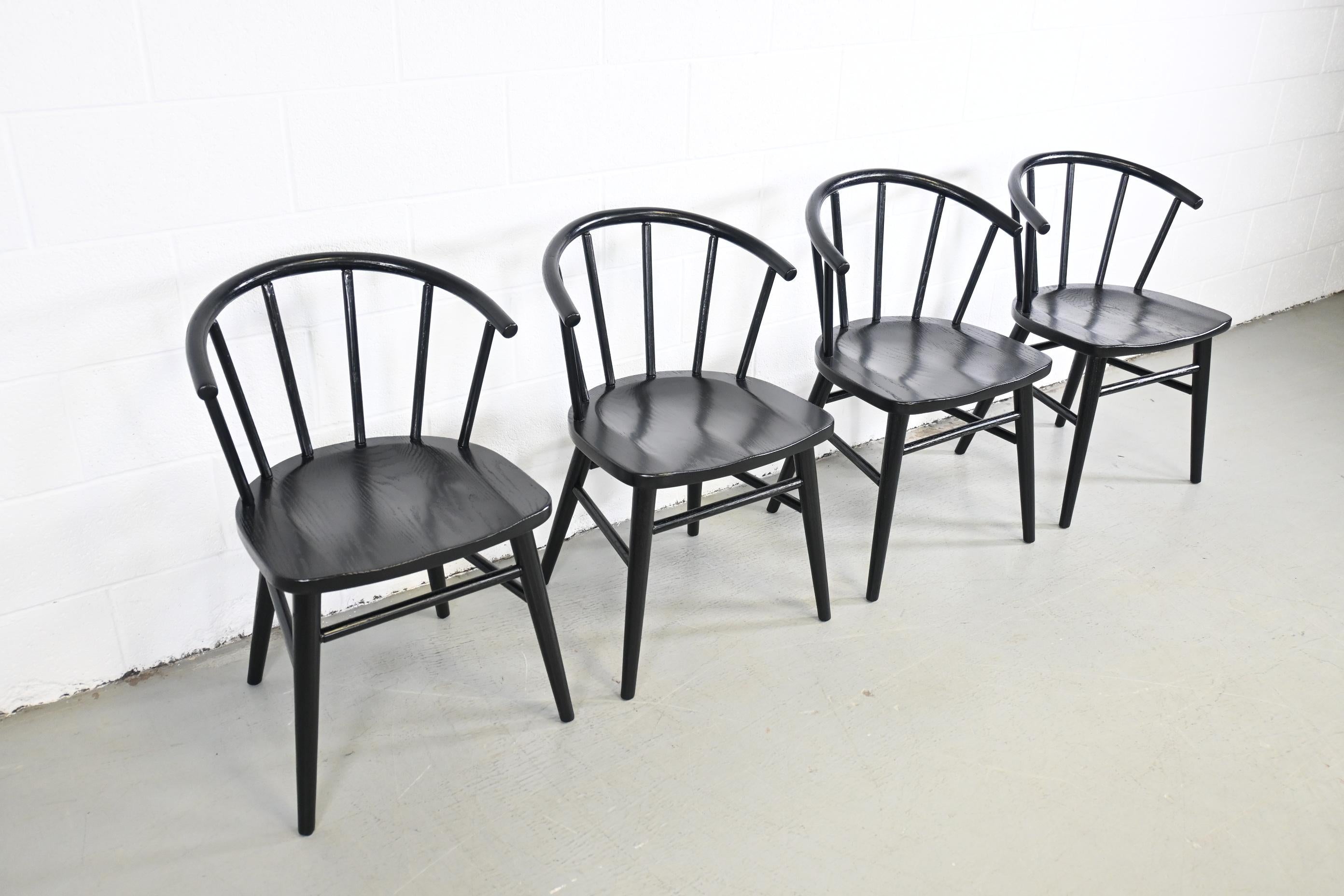 Mid-20th Century Thonet Mid Century Modern Black Lacquered Spindle Back Chairs, Set of 4