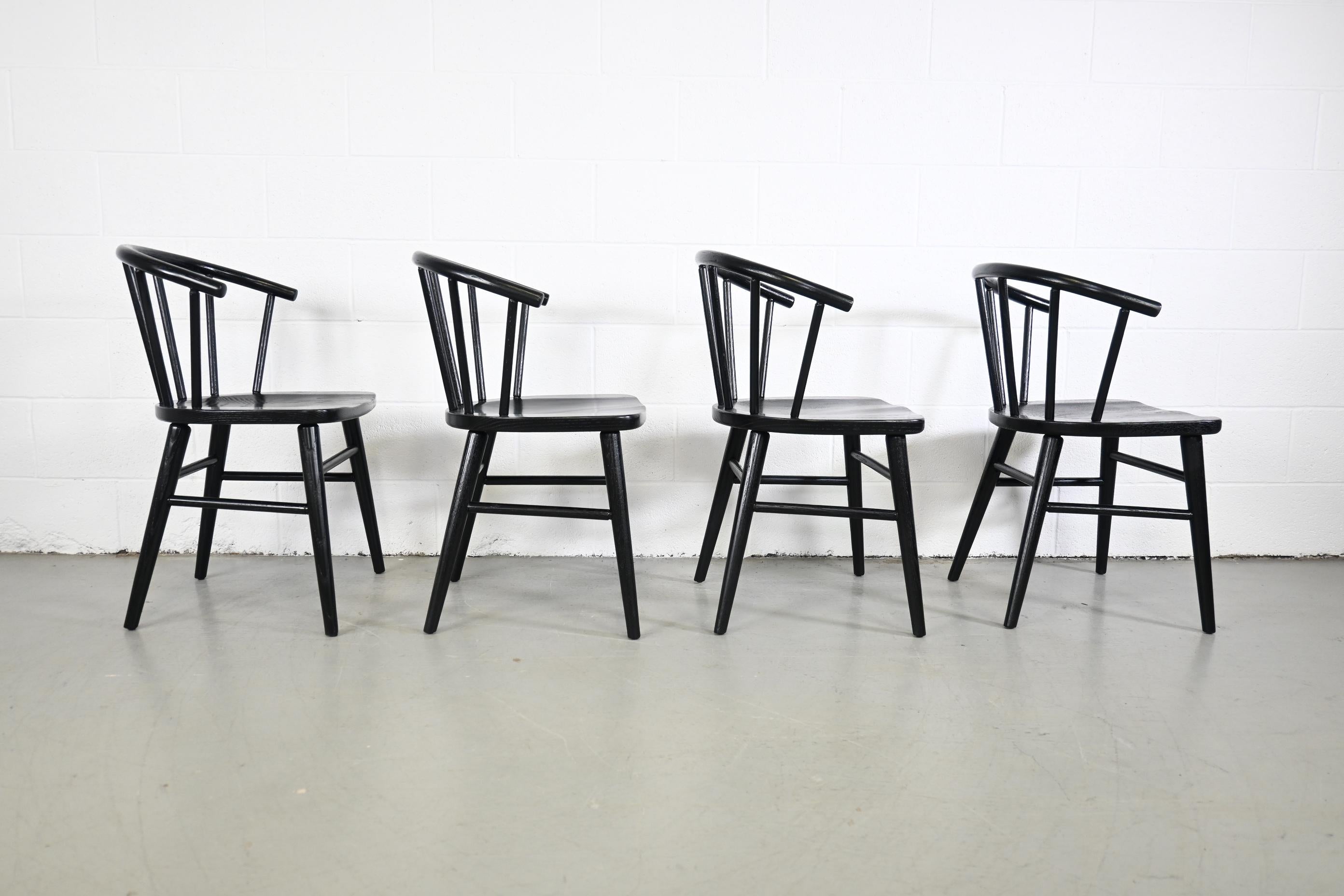 Thonet Mid Century Modern Black Lacquered Spindle Back Chairs, Set of 4 1