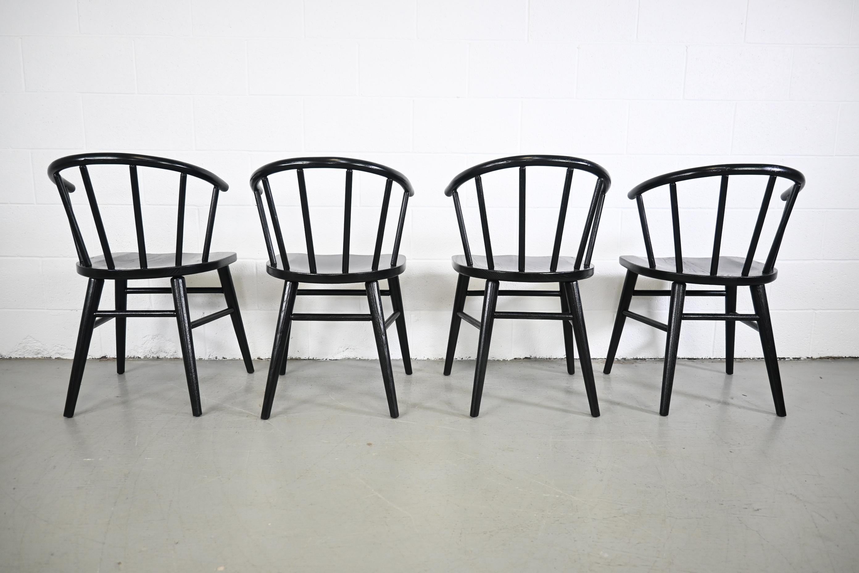Thonet Mid Century Modern Black Lacquered Spindle Back Chairs, Set of 4 2