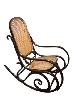 Thonet Model 10 Ebonized Black Bentwood Cane Rocking Chair