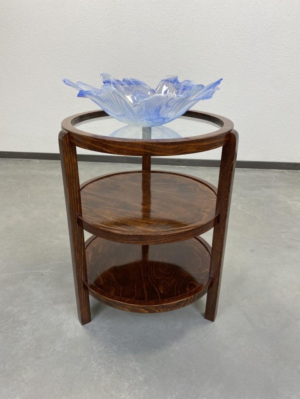 Thonet Mundus side table. Professionally stained and repolished with original glass tops.