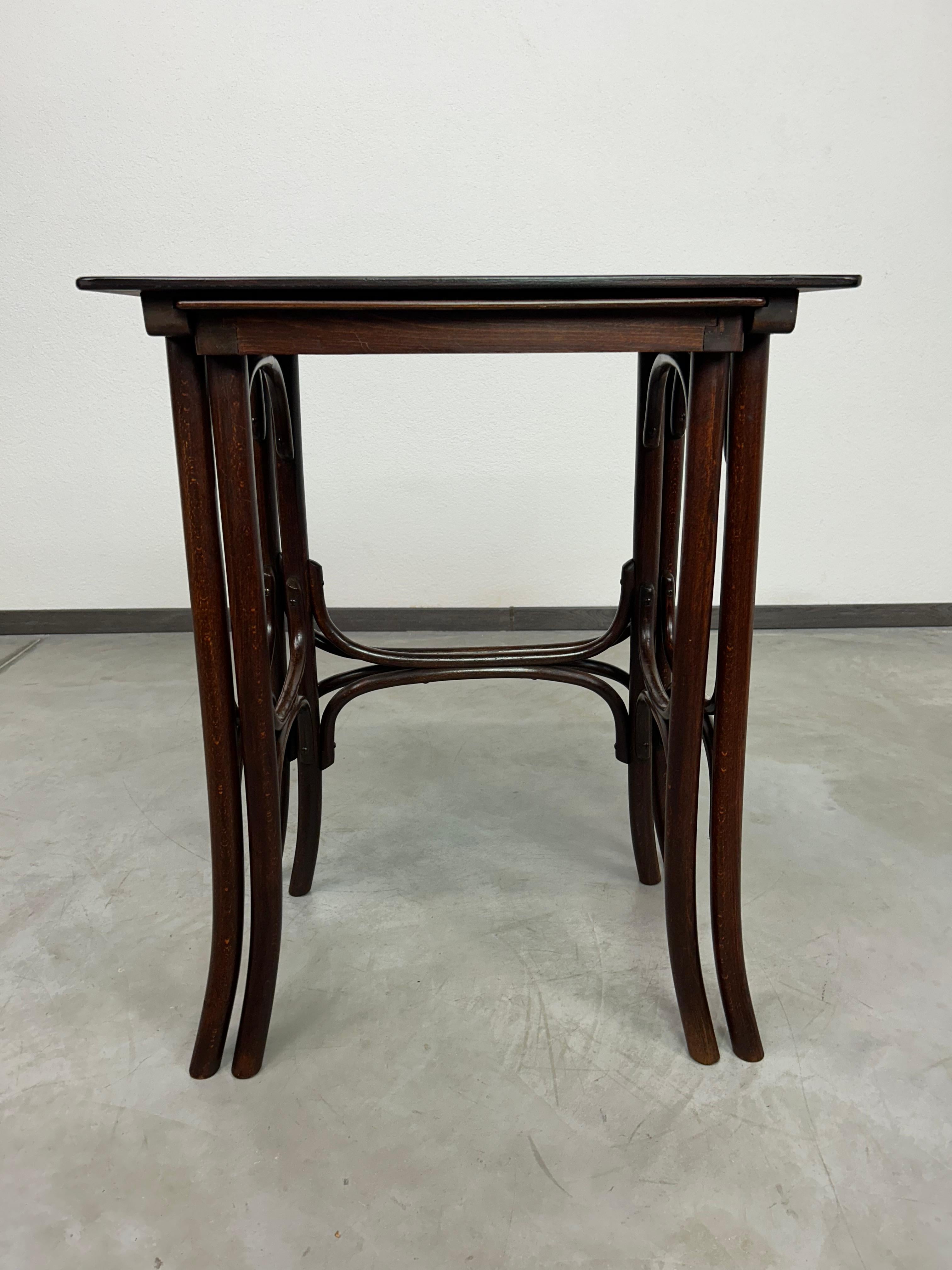 Thonet nesting tables 50x40x74 cm and 45x35x74 cm. Professionally stained and repolished.