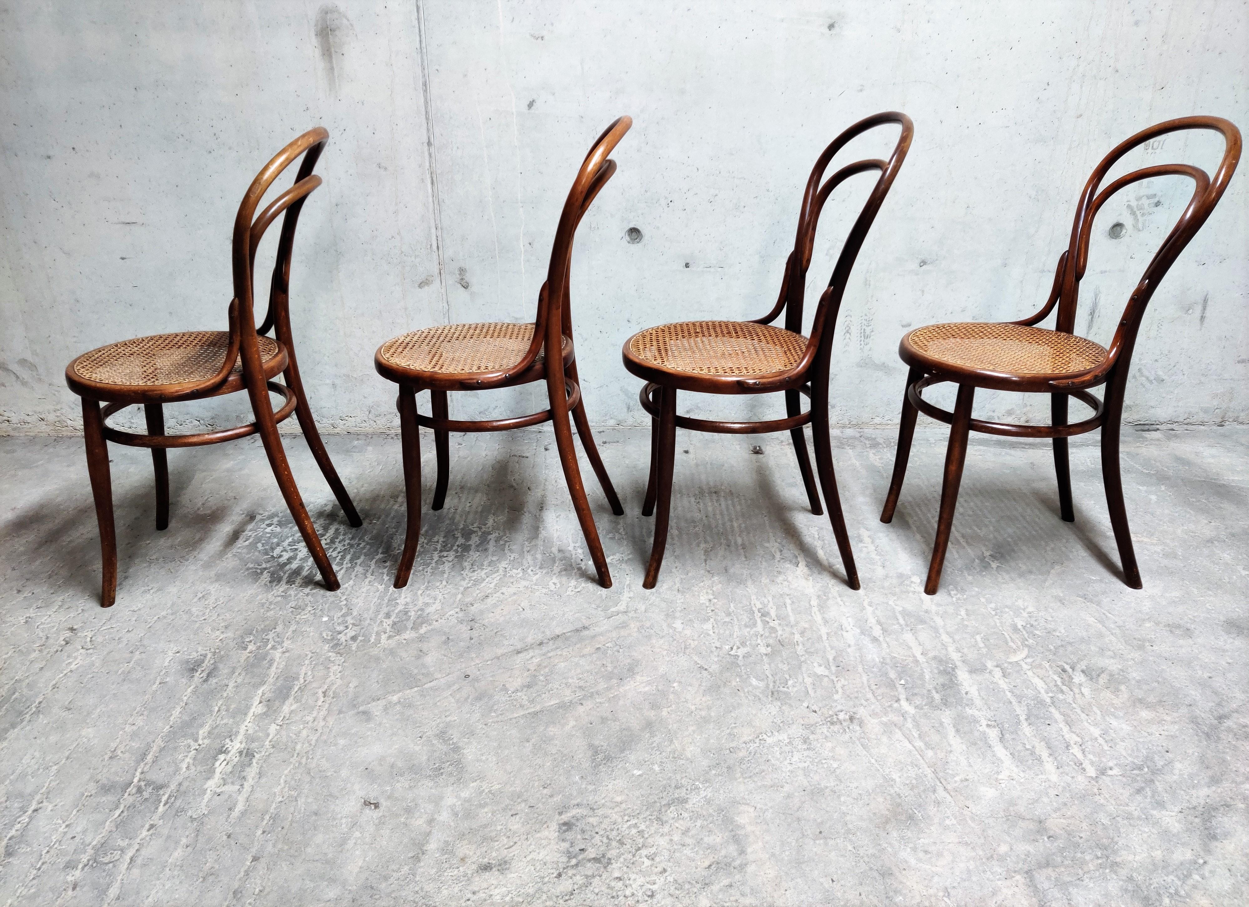 Austrian Thonet No. 14 Dining Chairs by J&J Kohn, 1950s, Set of 4