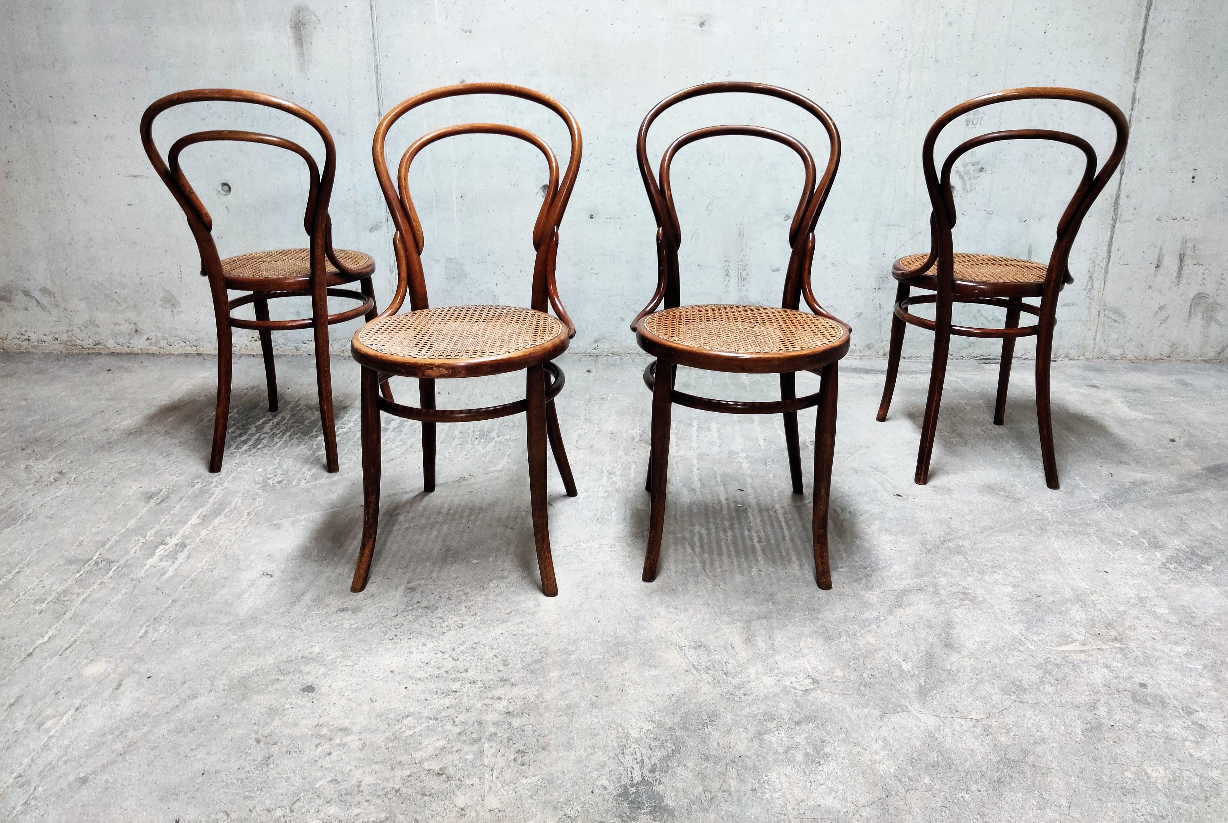 Cane Thonet No. 14 Dining Chairs by J&J Kohn, 1950s, Set of 4