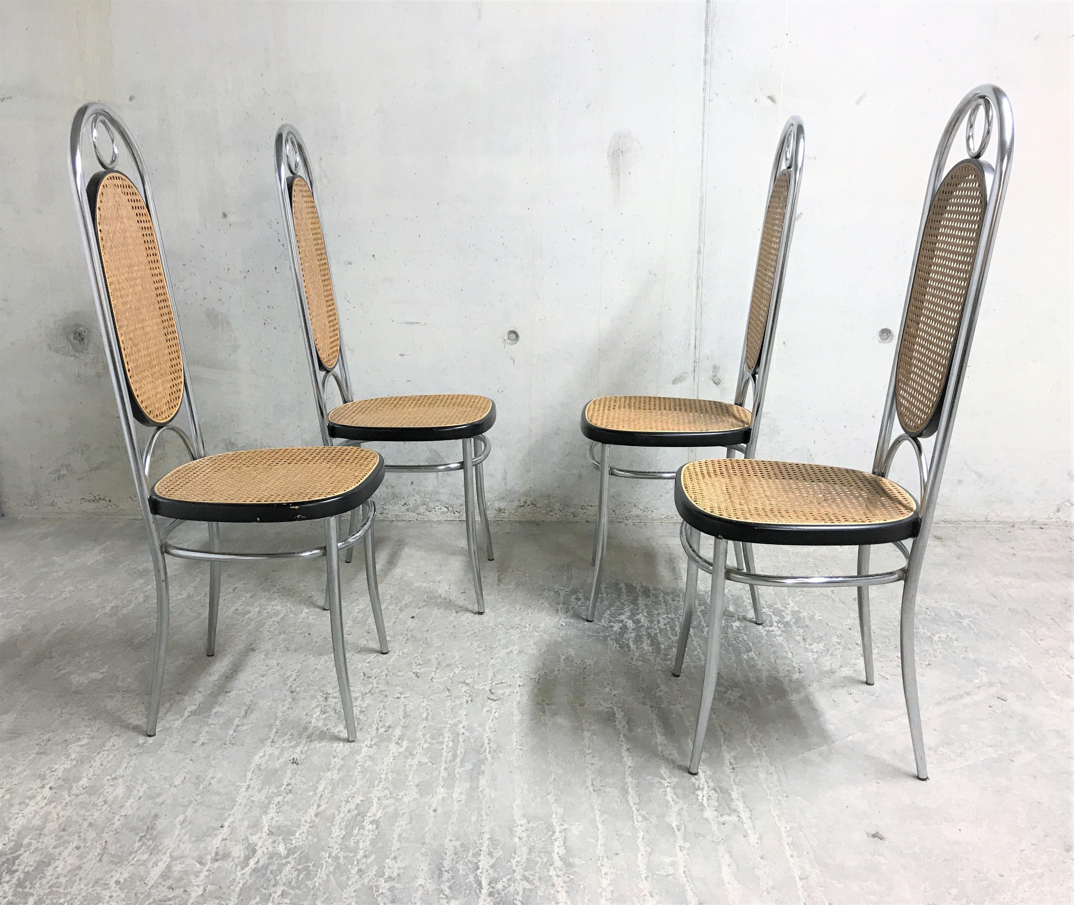 Mid-Century Modern Thonet No. 17 Chrome Dining Chairs, Set of Four, 1970s