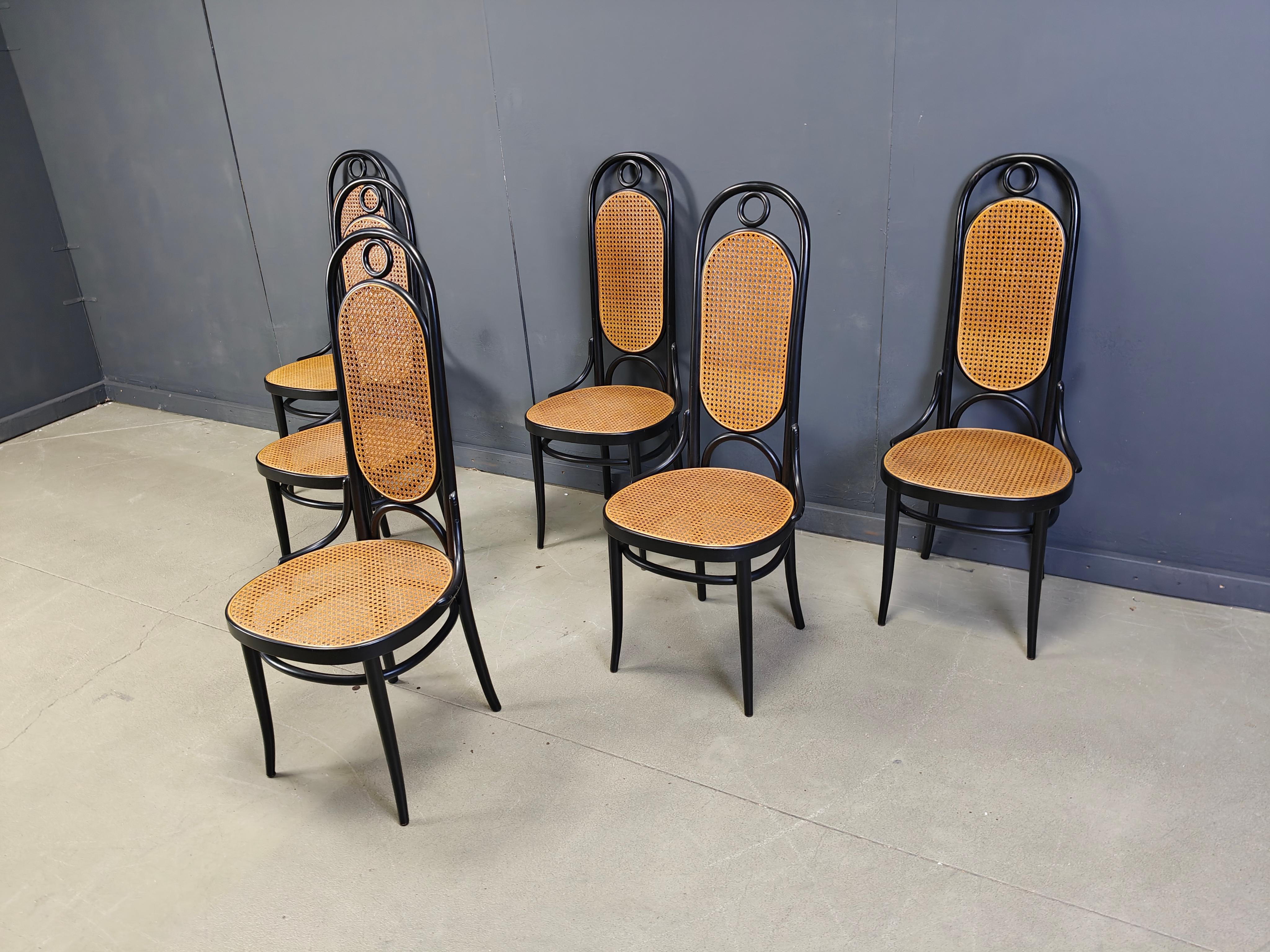 Canna Sedie da pranzo Thonet n. 207 'Long Johns', set di 6, anni '80 in vendita
