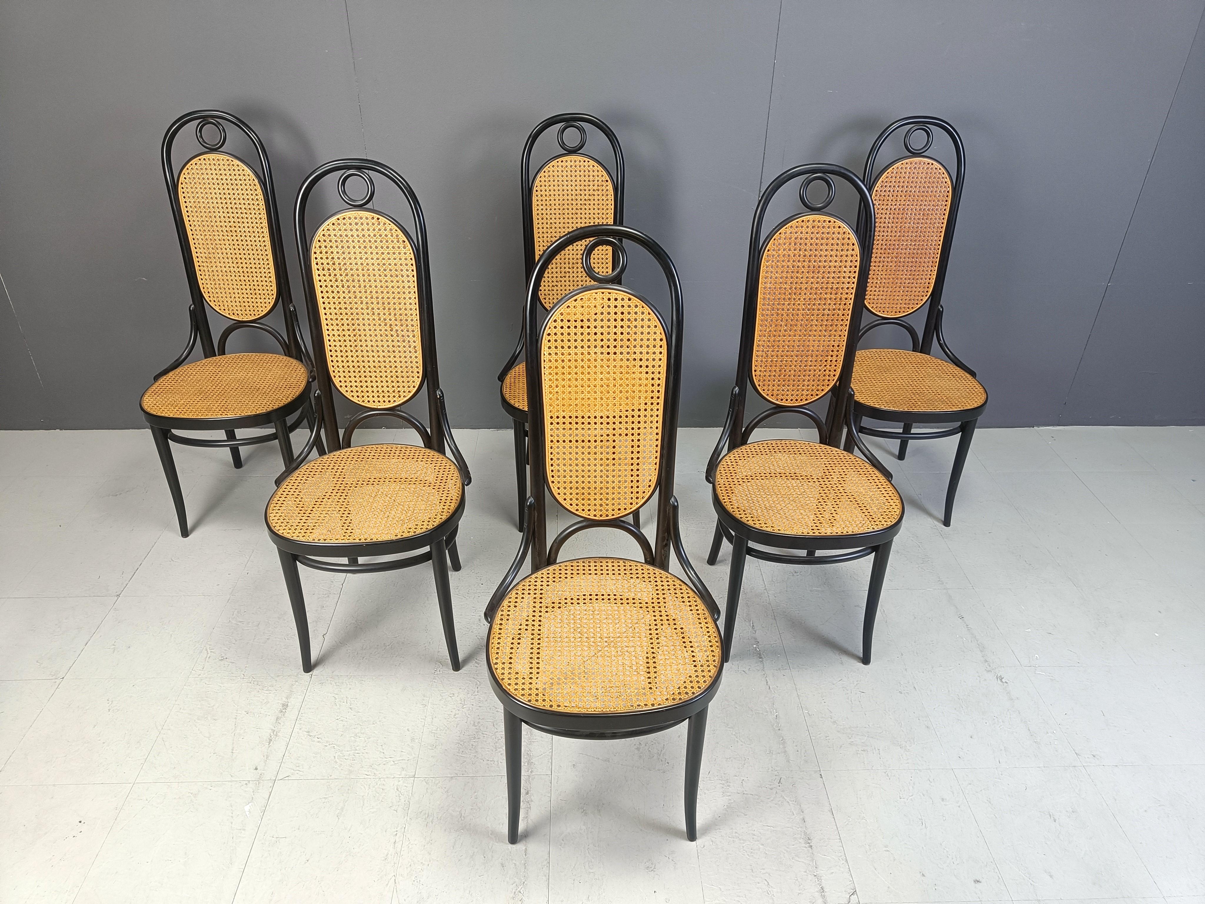 Art Nouveau Thonet no. 207 dining chairs 'Long John', set of 6, 1981