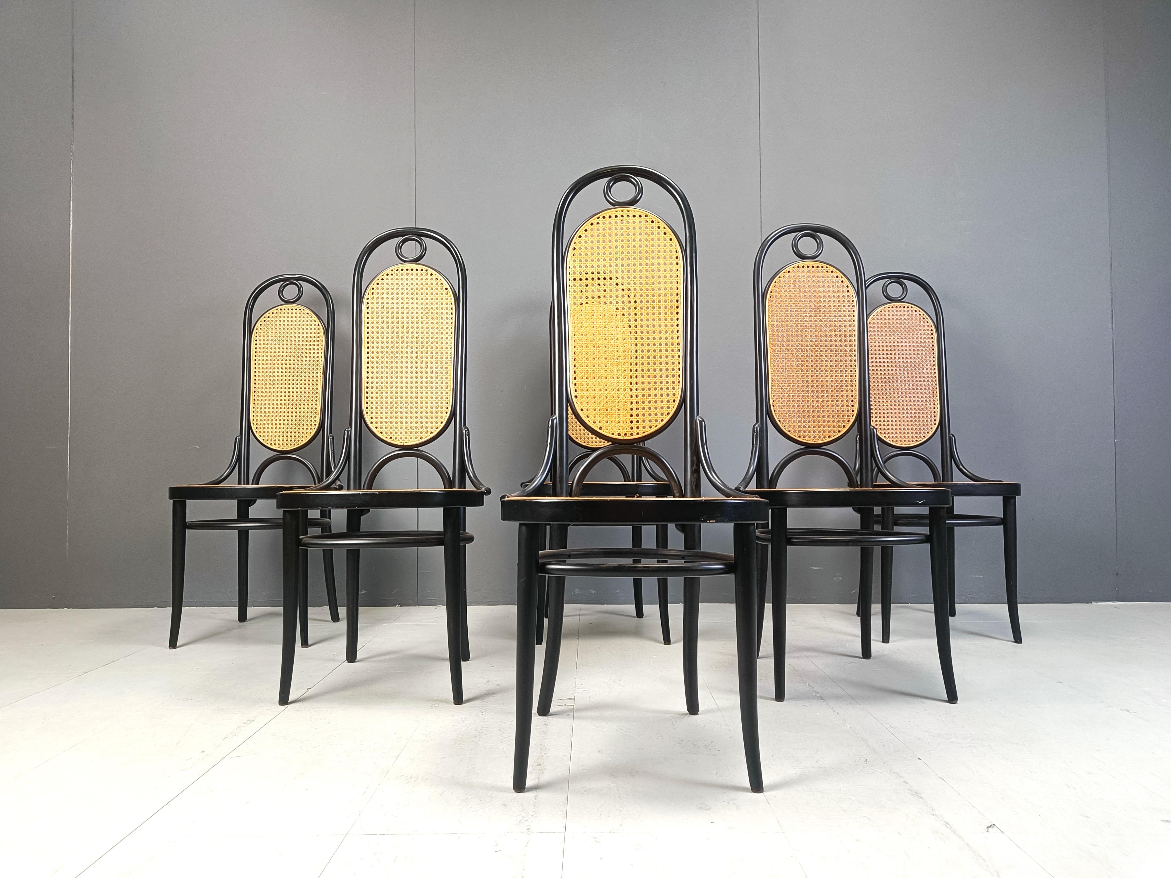 Rattan Thonet no. 207 dining chairs 'Long John', set of 6, 1981