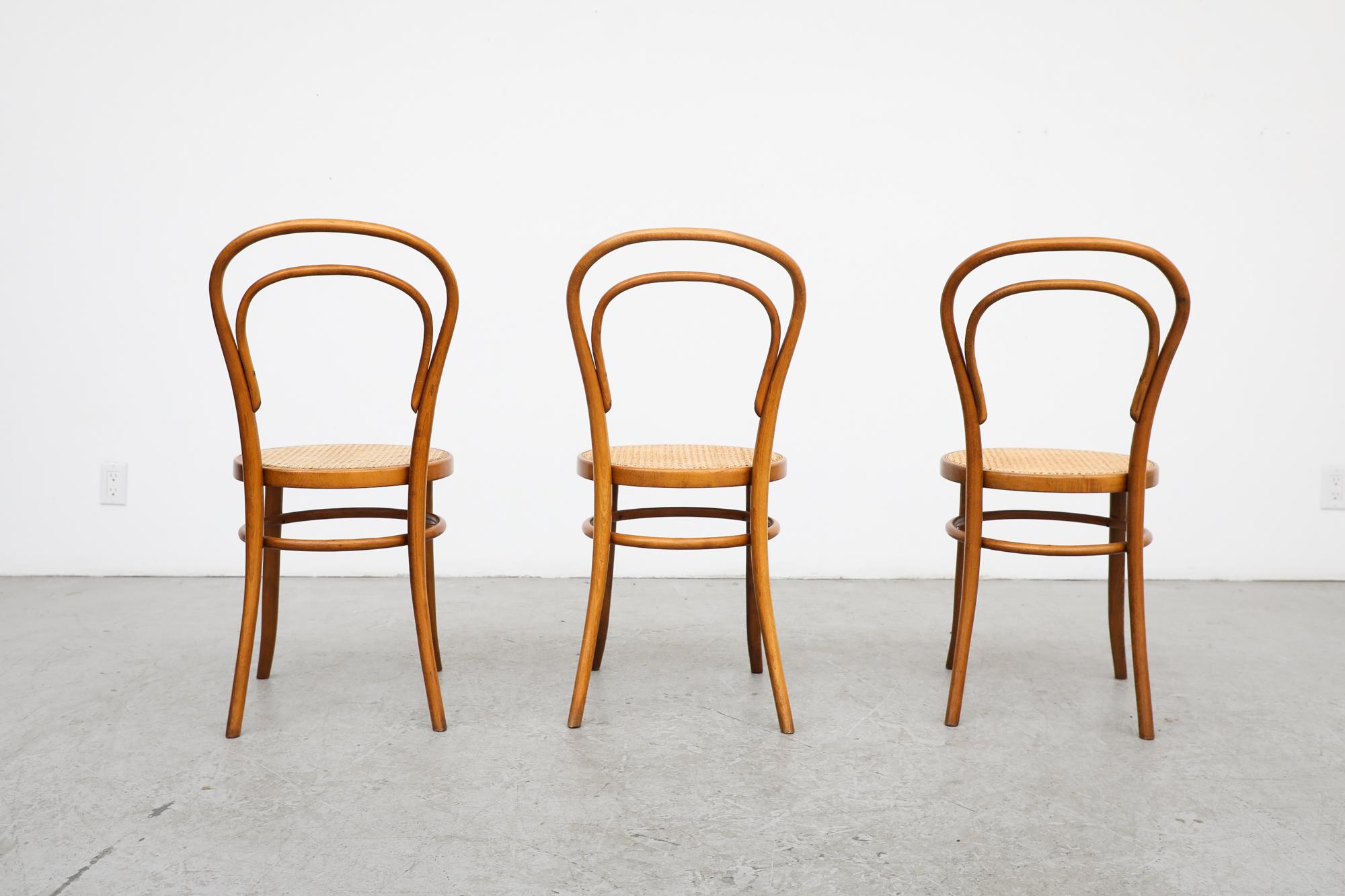 Mid-Century Modern Vintage Thonet No. 14 Bentwood and Cane Café Side Chairs with Cane Seats For Sale