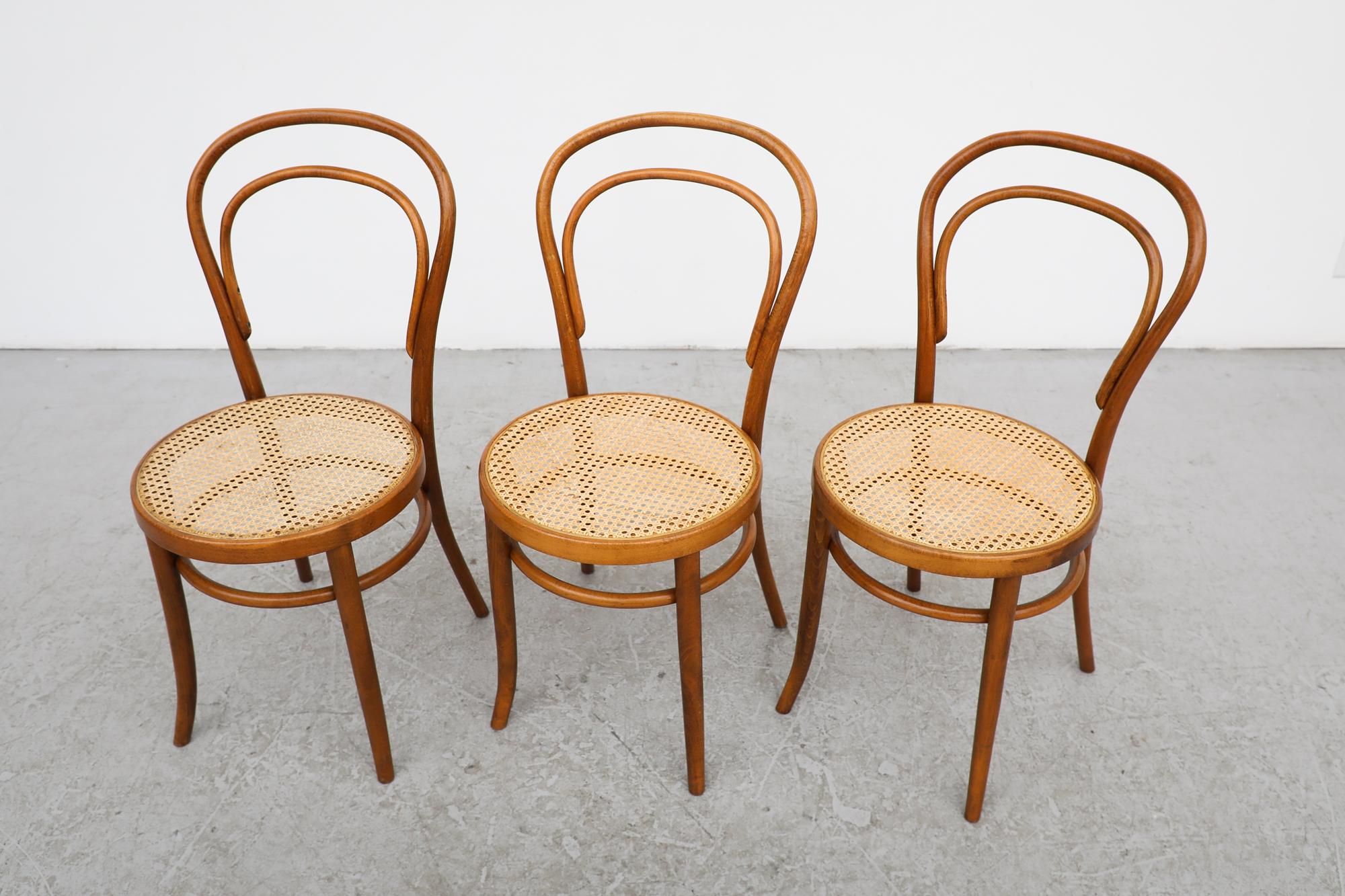 Vintage Thonet No. 14 Bentwood and Cane Café Side Chairs with Cane Seats In Good Condition For Sale In Los Angeles, CA