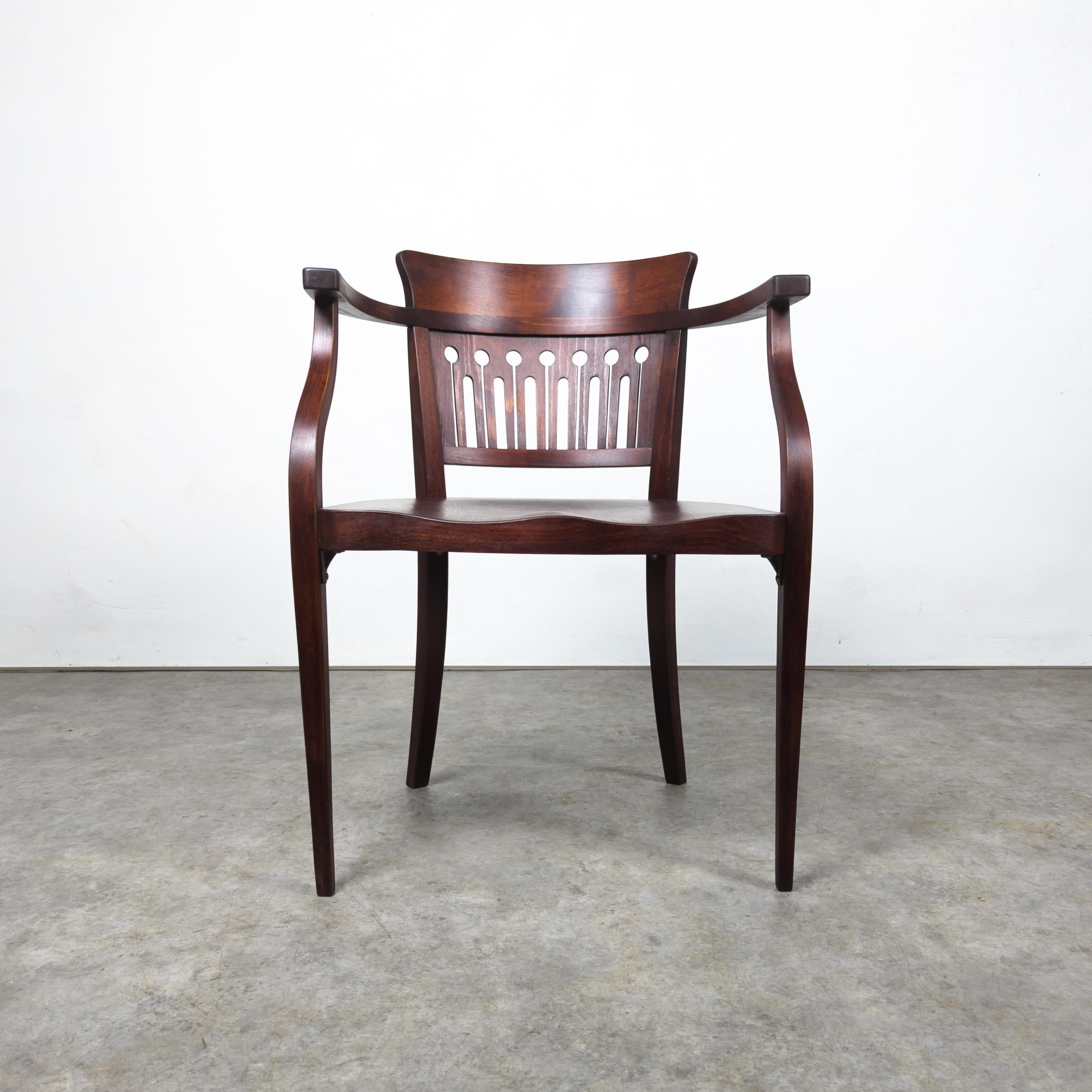 Modernist armchair from one of Vienna Secession most significant designers. Designed by Otto Wagner this chair epitomizes the elegance and functionality of Viennese Secessionist style. Featuring graceful curves and a sleek frame crafted from