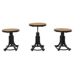 Thonet Nr. 1 Black Lacquered Bentwood Piano Stools with Cane Seats