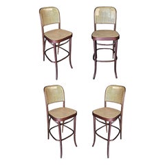 Thonet Number 811 Bentwood Bar Stool w/ Wicker Seat, Set of Four