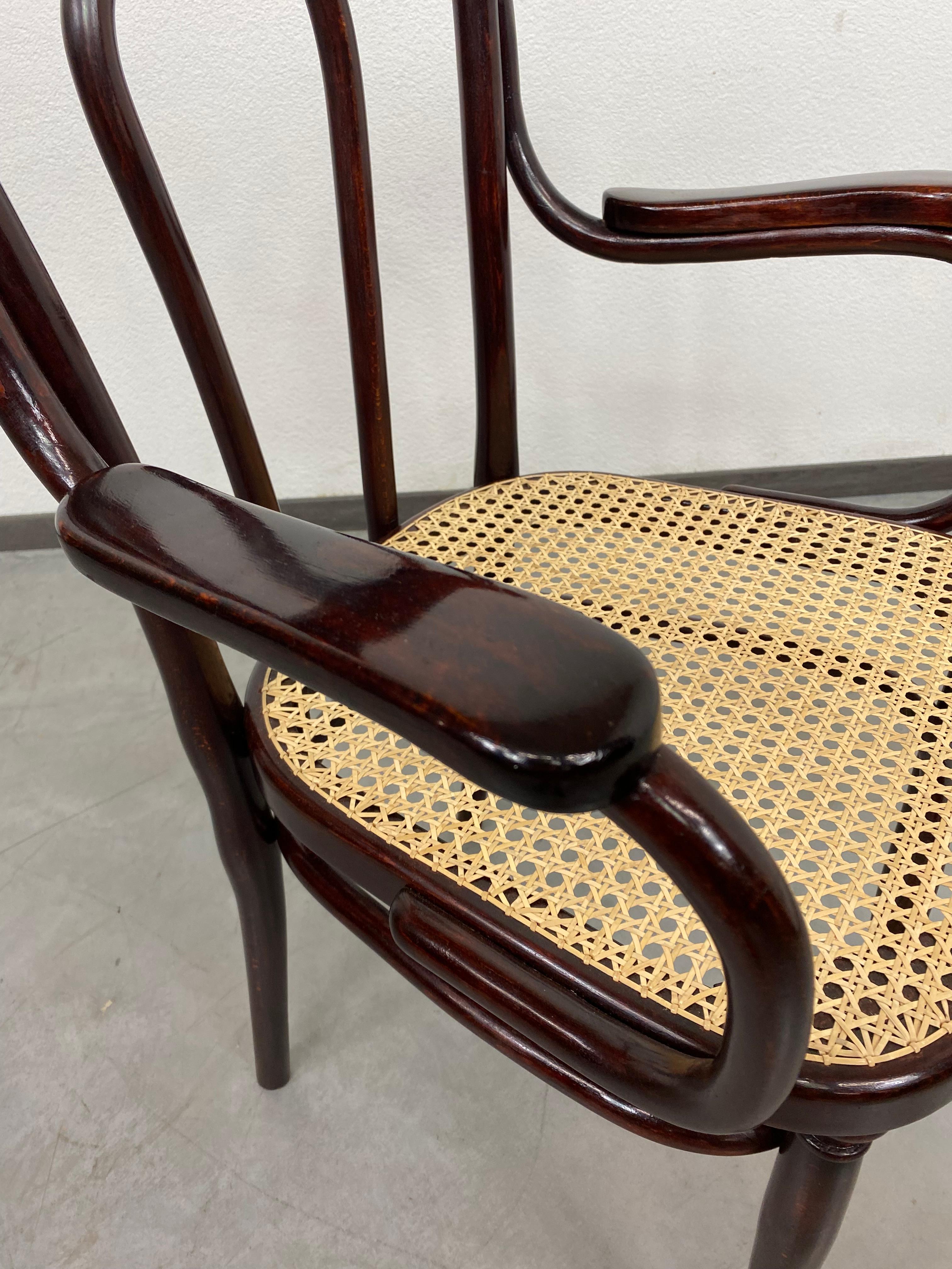 Austrian Thonet office chair with rattan seat For Sale