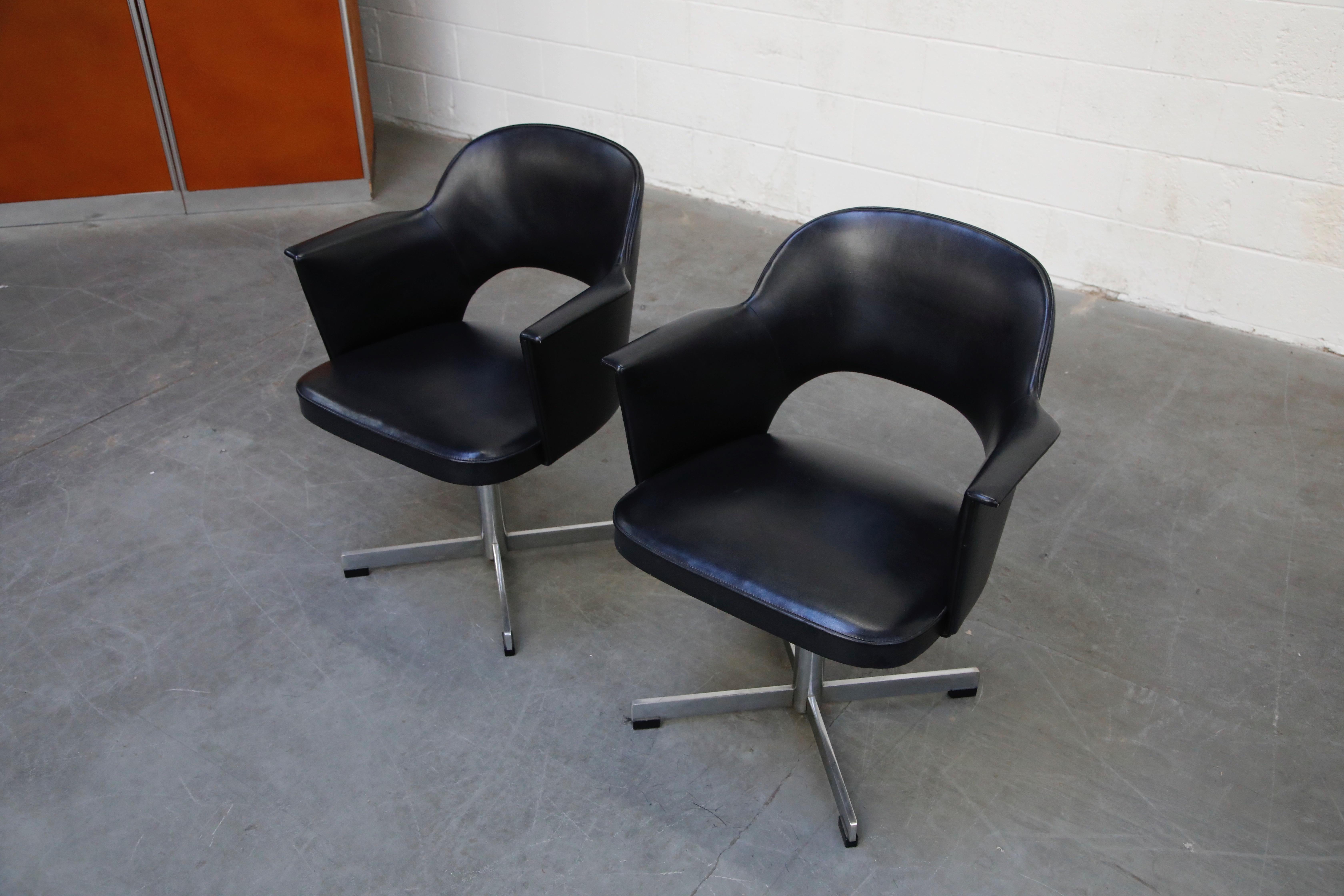 Mid-Century Modern Thonet Open Back Tulip Arm Swivel Armchairs, circa 1960s, Signed