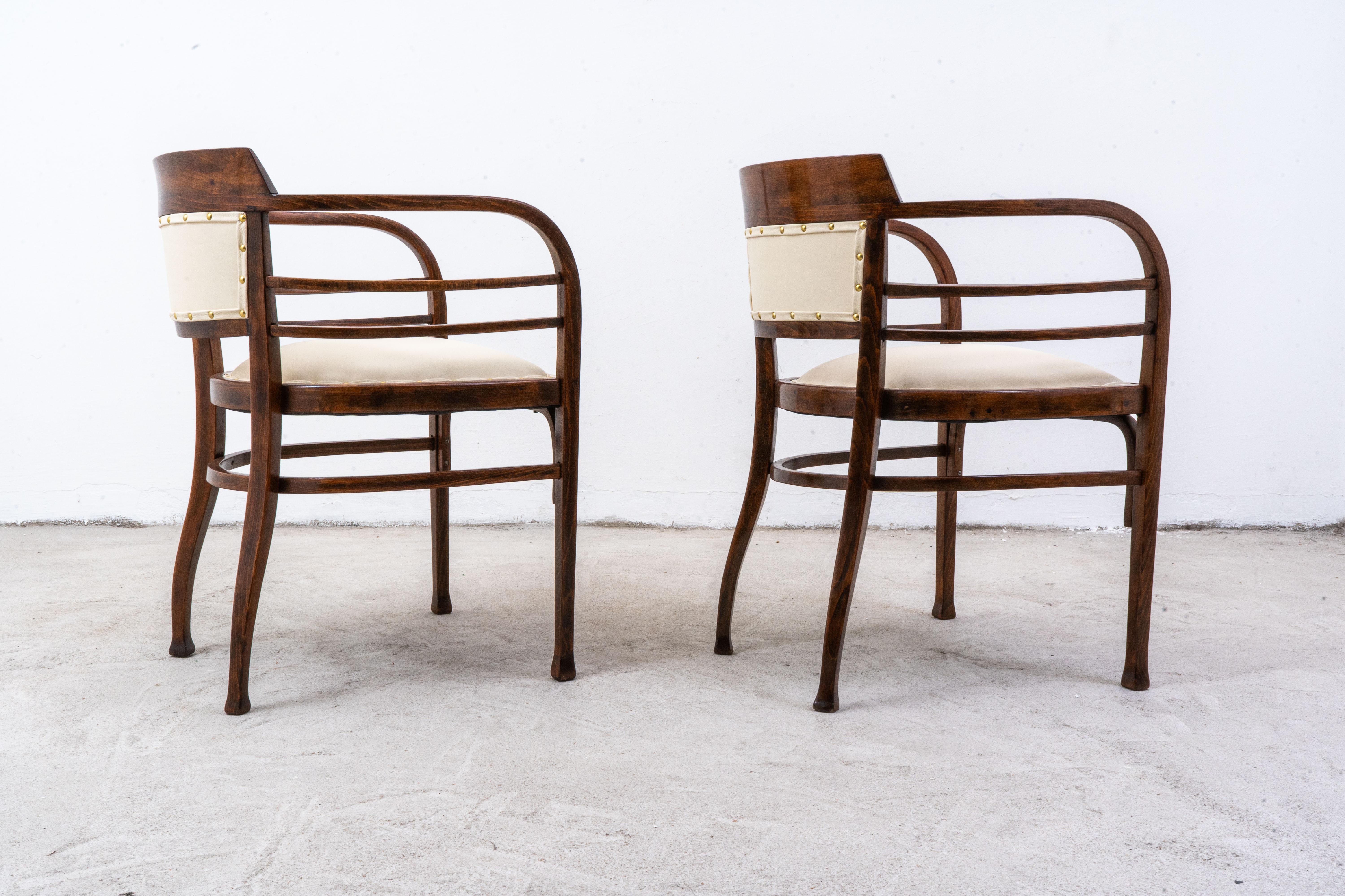 Art nouveau Thonet - Otto Wagner - Fauteuil (2) - No. 6514 - Hêtre, cuir en vente