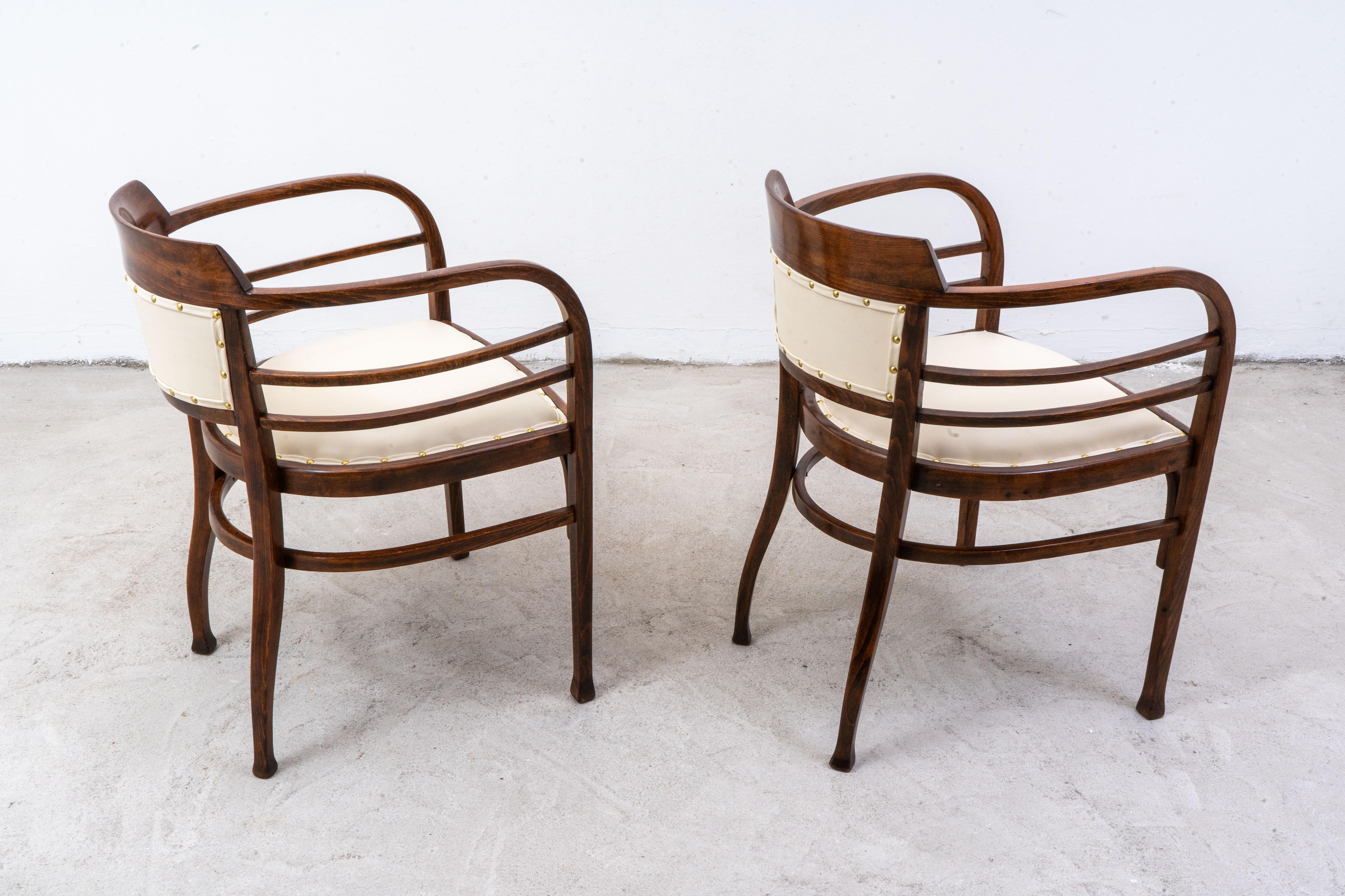 Autrichien Thonet - Otto Wagner - Fauteuil (2) - No. 6514 - Hêtre, cuir en vente