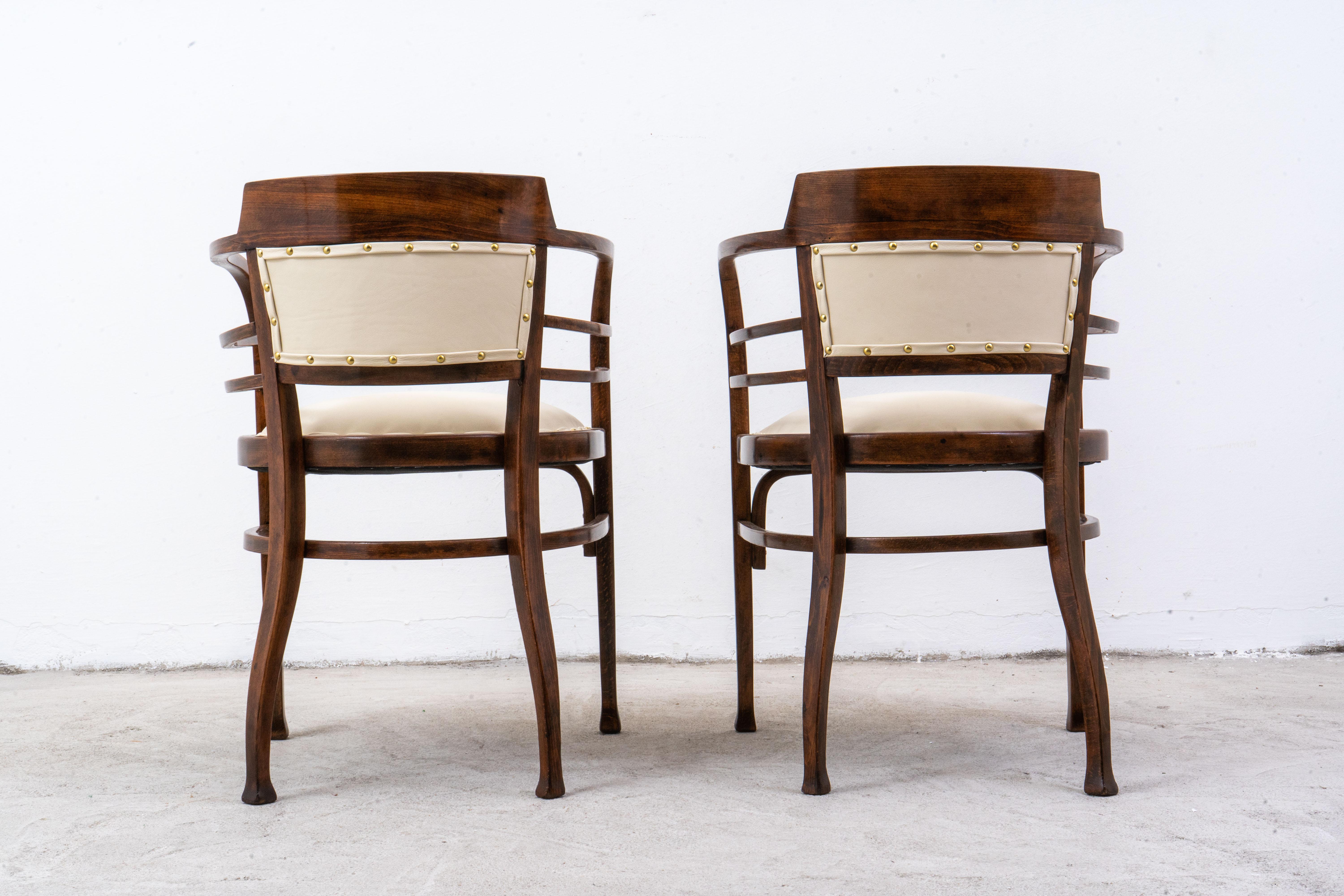Thonet - Otto Wagner - Fauteuil (2) - No. 6514 - Hêtre, cuir Bon état - En vente à Budapest, HU
