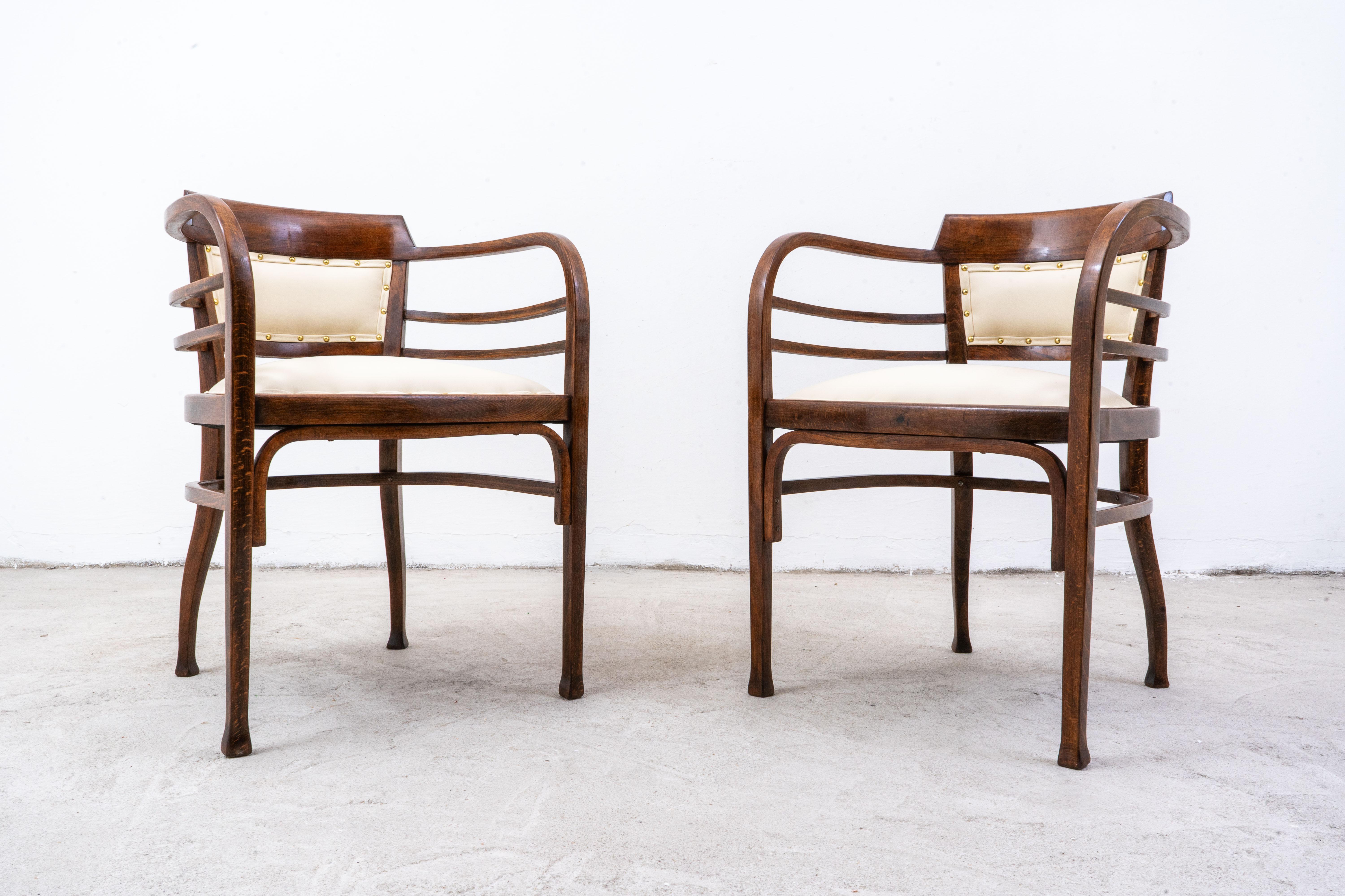 Début du 20ème siècle Thonet - Otto Wagner - Fauteuil (2) - No. 6514 - Hêtre, cuir en vente