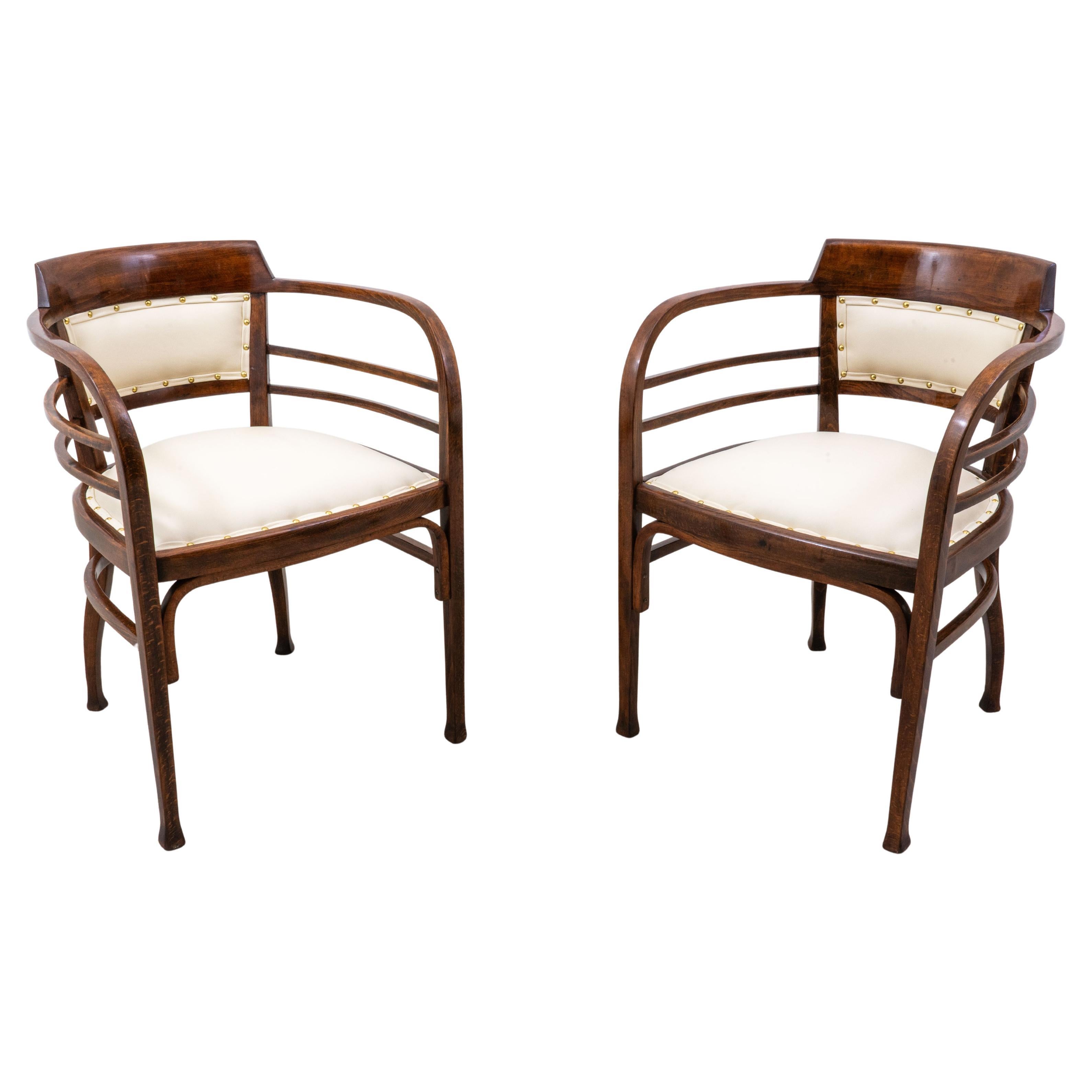 Thonet - Otto Wagner - Fauteuil (2) - No. 6514 - Hêtre, cuir