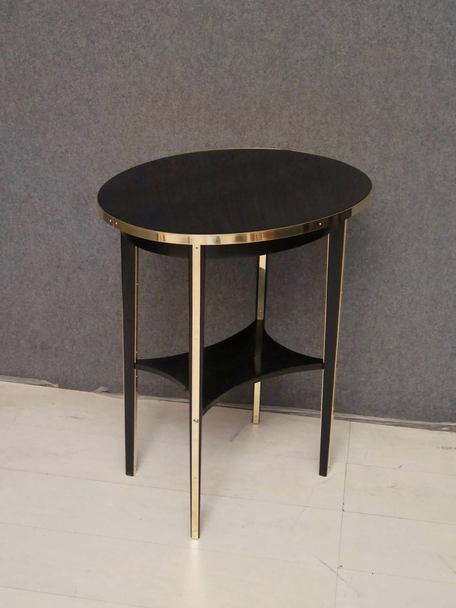 Thonet Oval Black Shellac and Brass Austrian Art Nouveau Side Table, 1910 10