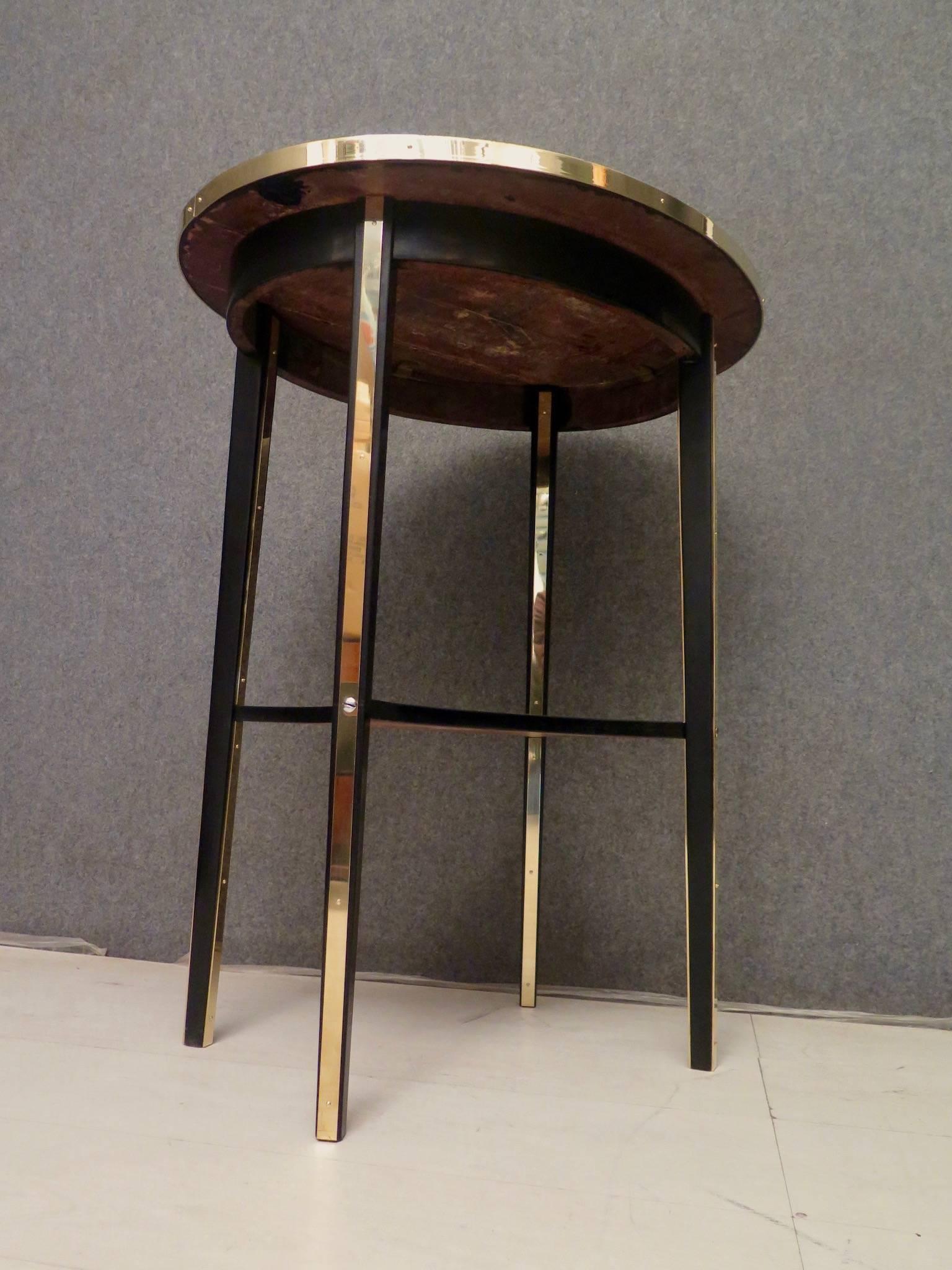 Thonet Oval Black Shellac and Brass Austrian Art Nouveau Side Table, 1910 11