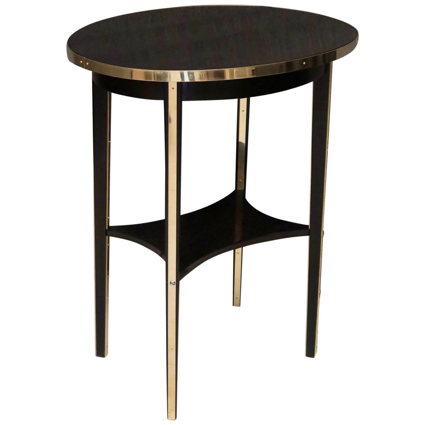 Thonet Oval Black Shellac and Brass Austrian Art Nouveau Side Table, 1910