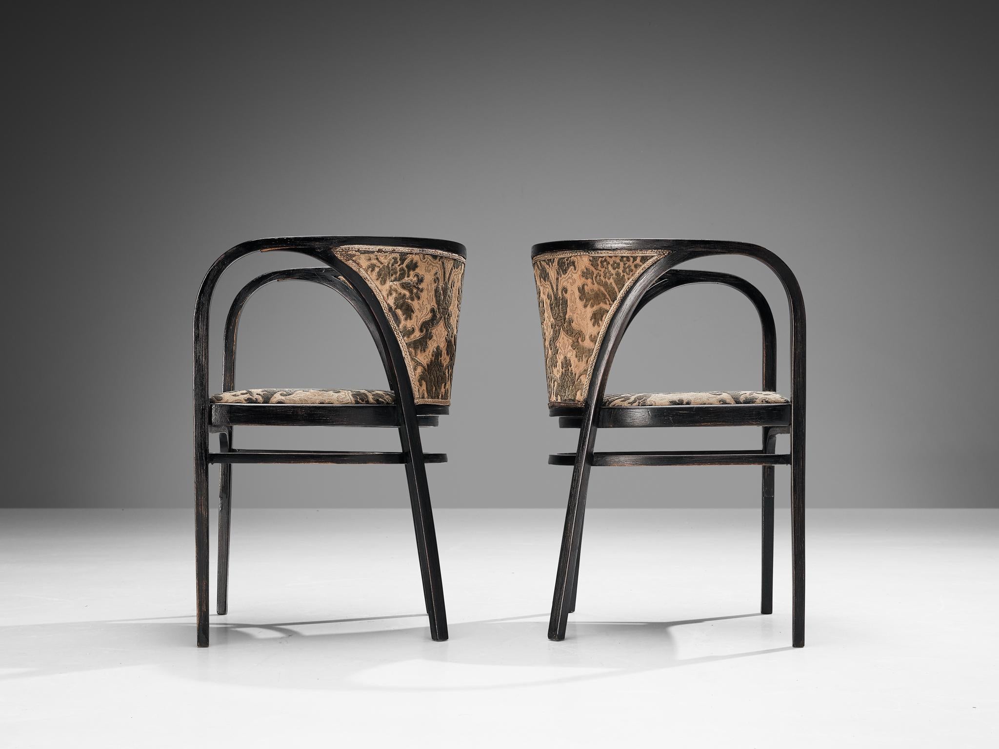 Early 20th Century Thonet Pair of Armchairs in Floral Upholstery For Sale