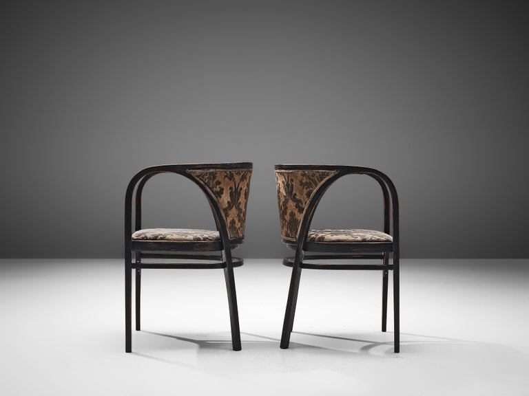Austrian Thonet Pair of Armchairs in Patterned Upholstery For Sale