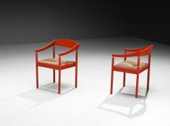Thonet Pair of Armchairs with Red Lacquered Frame and Rush Seats