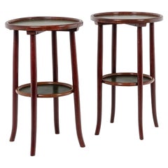 Thonet. Pair of two-tiered side tables in stained beech. Circa 1900.