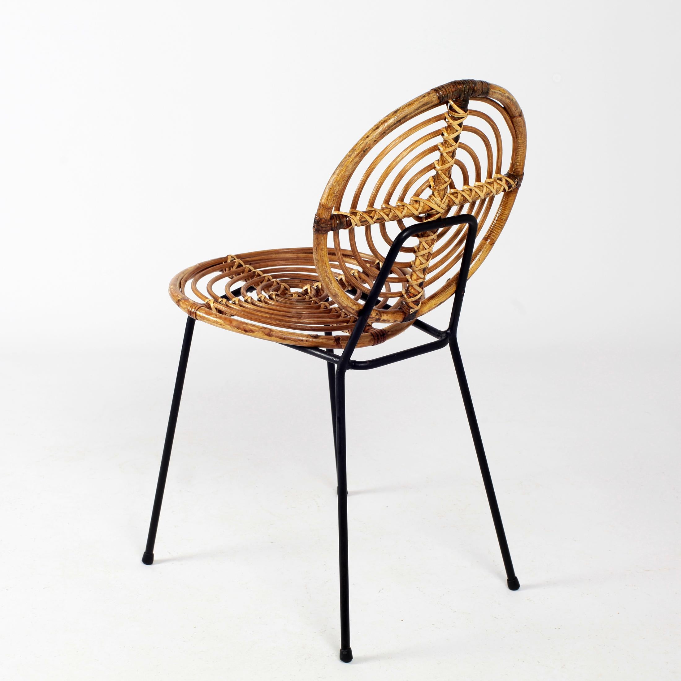 Thonet Rattan Chairs CM166 on Black Metal Base, 1950s France 2 available 2