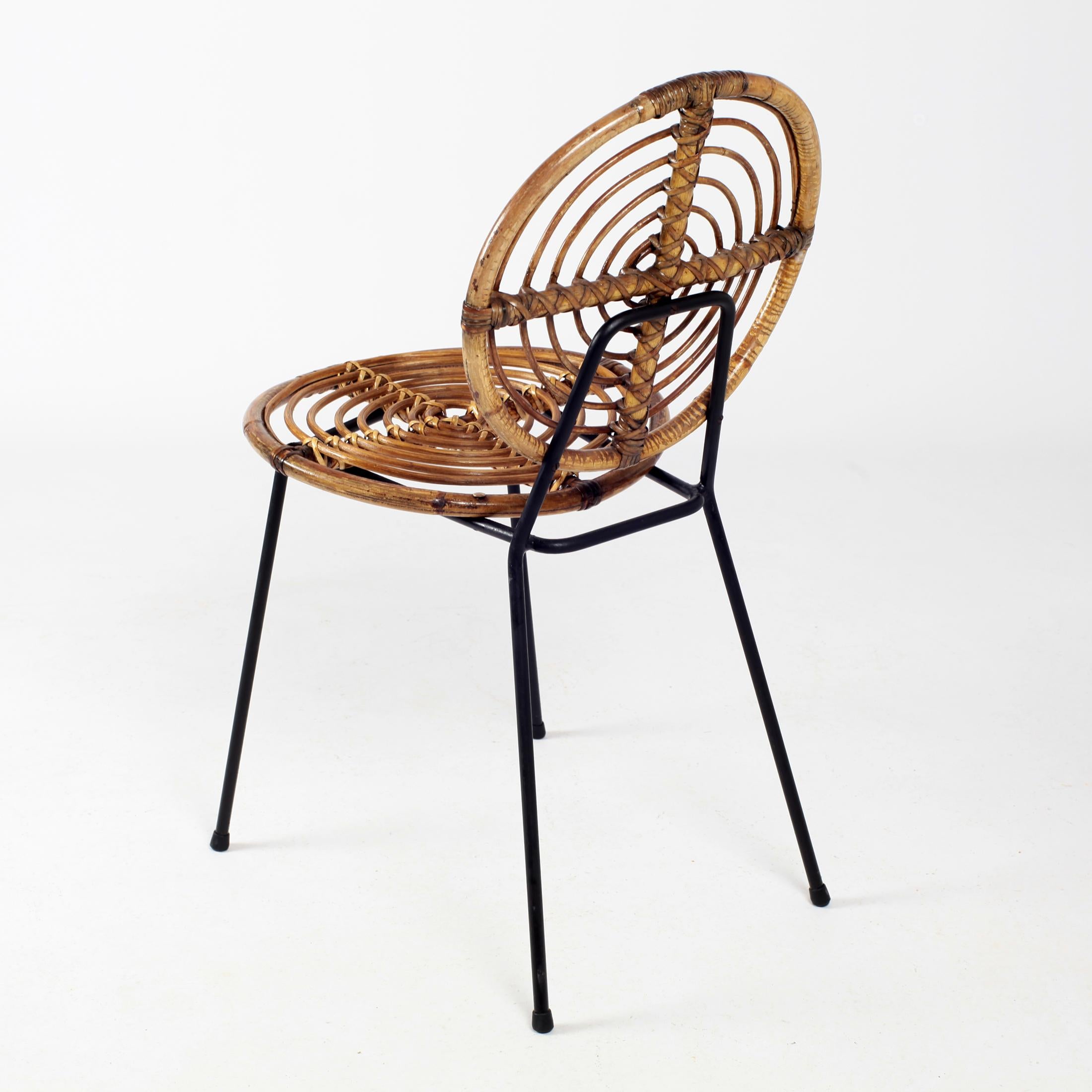 Mid-Century Modern Thonet Rattan Chairs CM166 on Black Metal Base, 1950s France 2 available