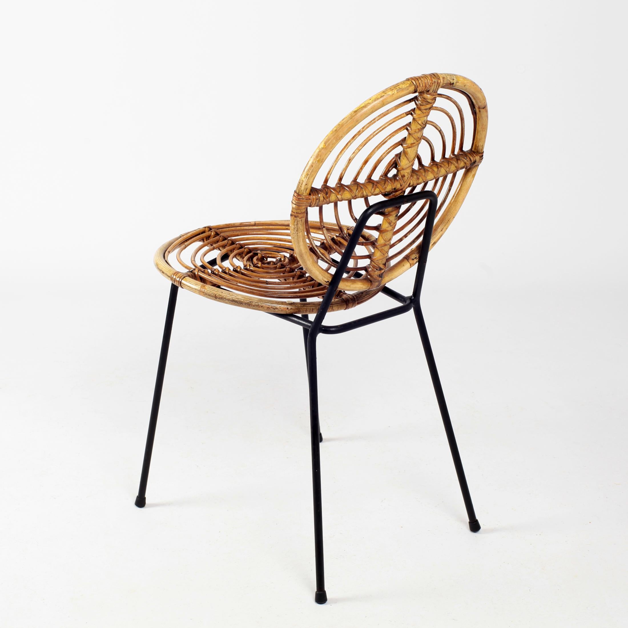 Blackened Thonet Rattan Chairs CM166 on Black Metal Base, 1950s France 2 available