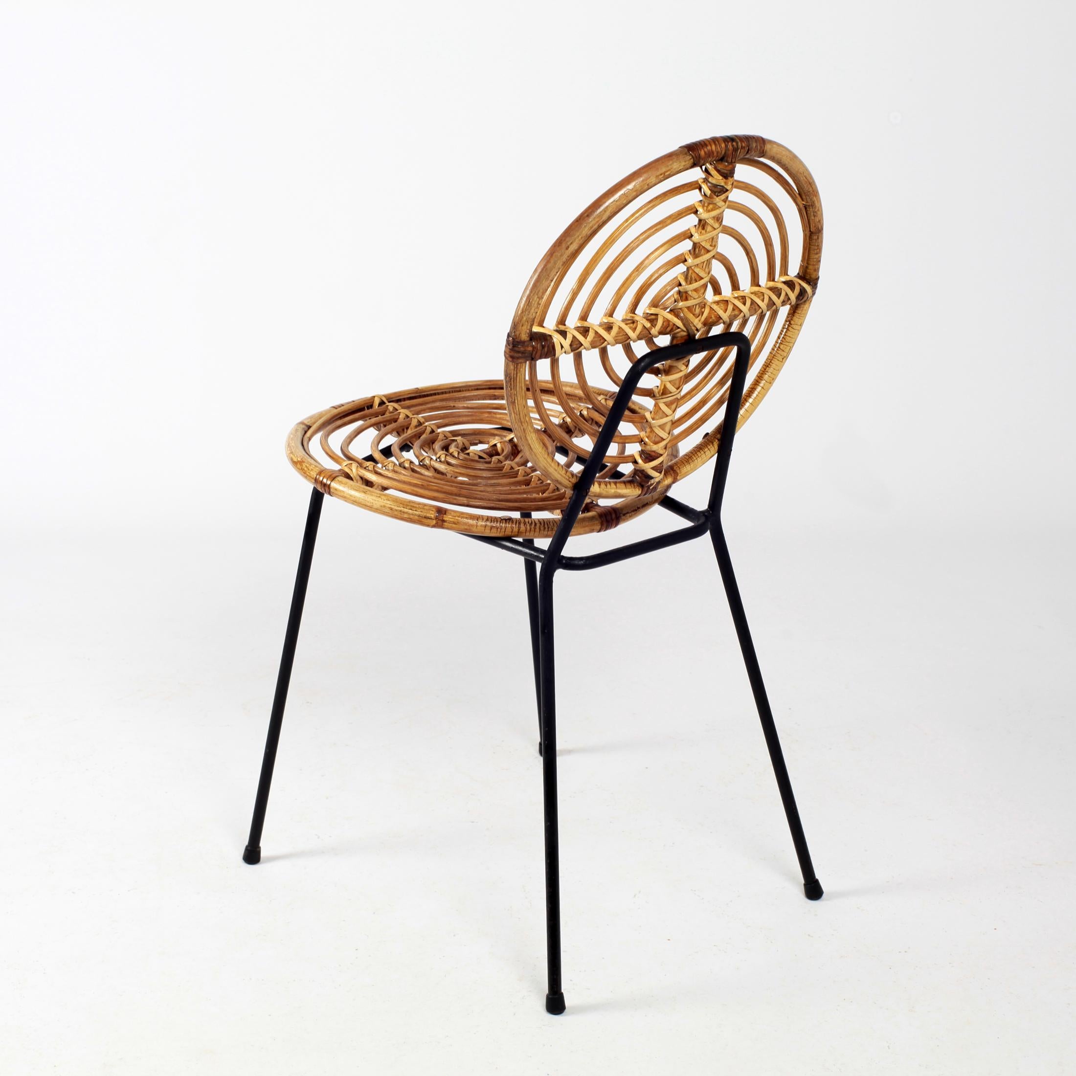 Mid-20th Century Thonet Rattan Chairs CM166 on Black Metal Base, 1950s France 2 available