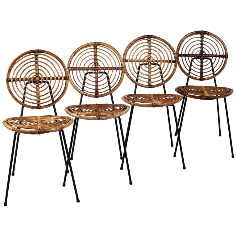 Thonet Rattan Chairs CM166 on Black Metal Base, 1950s France For Sale at 1stdibs