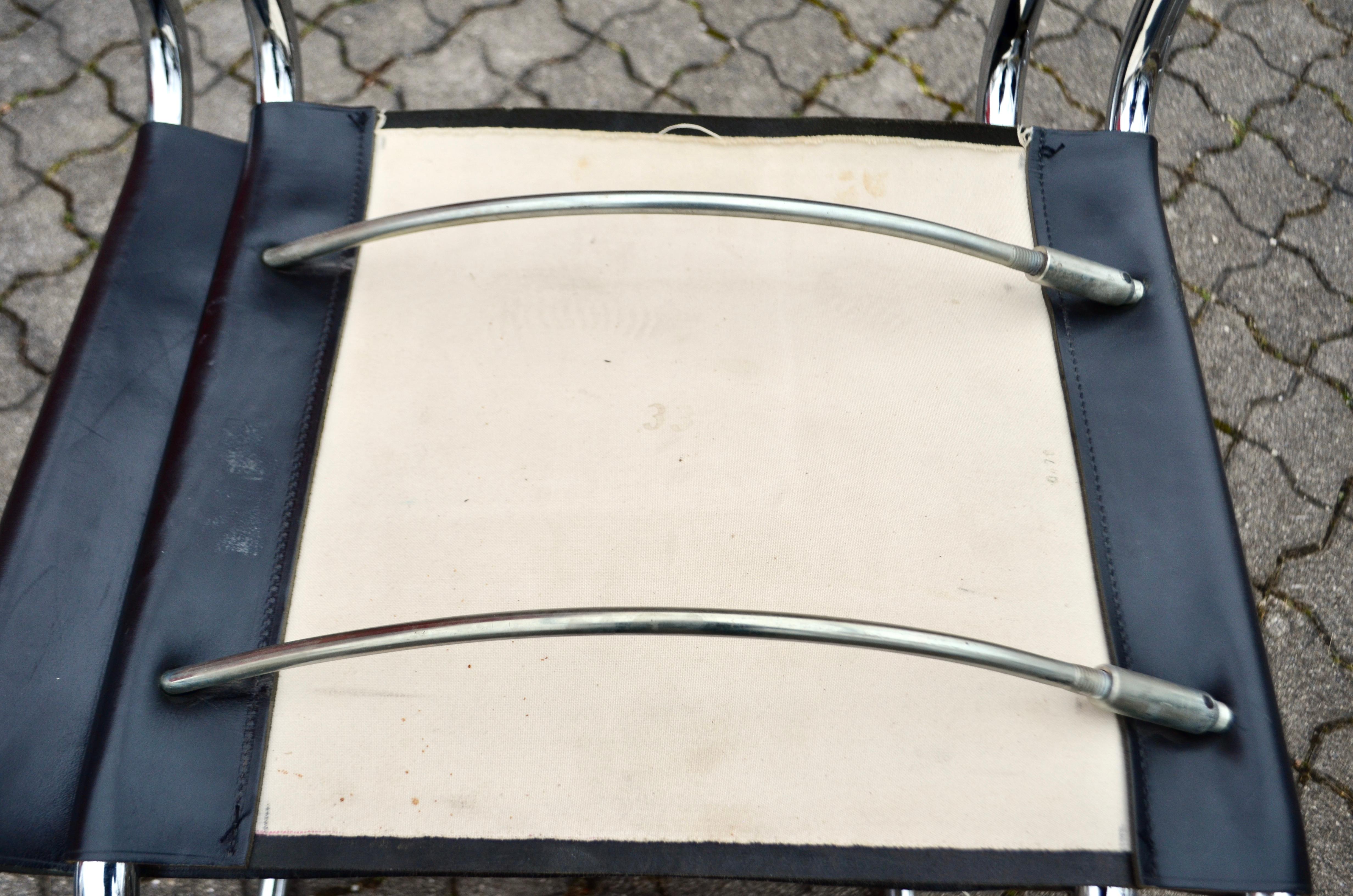 Thonet S 33 Vintage Black Saddle Leather Chair Mart Stam Cantilever, Set of 4 For Sale 13