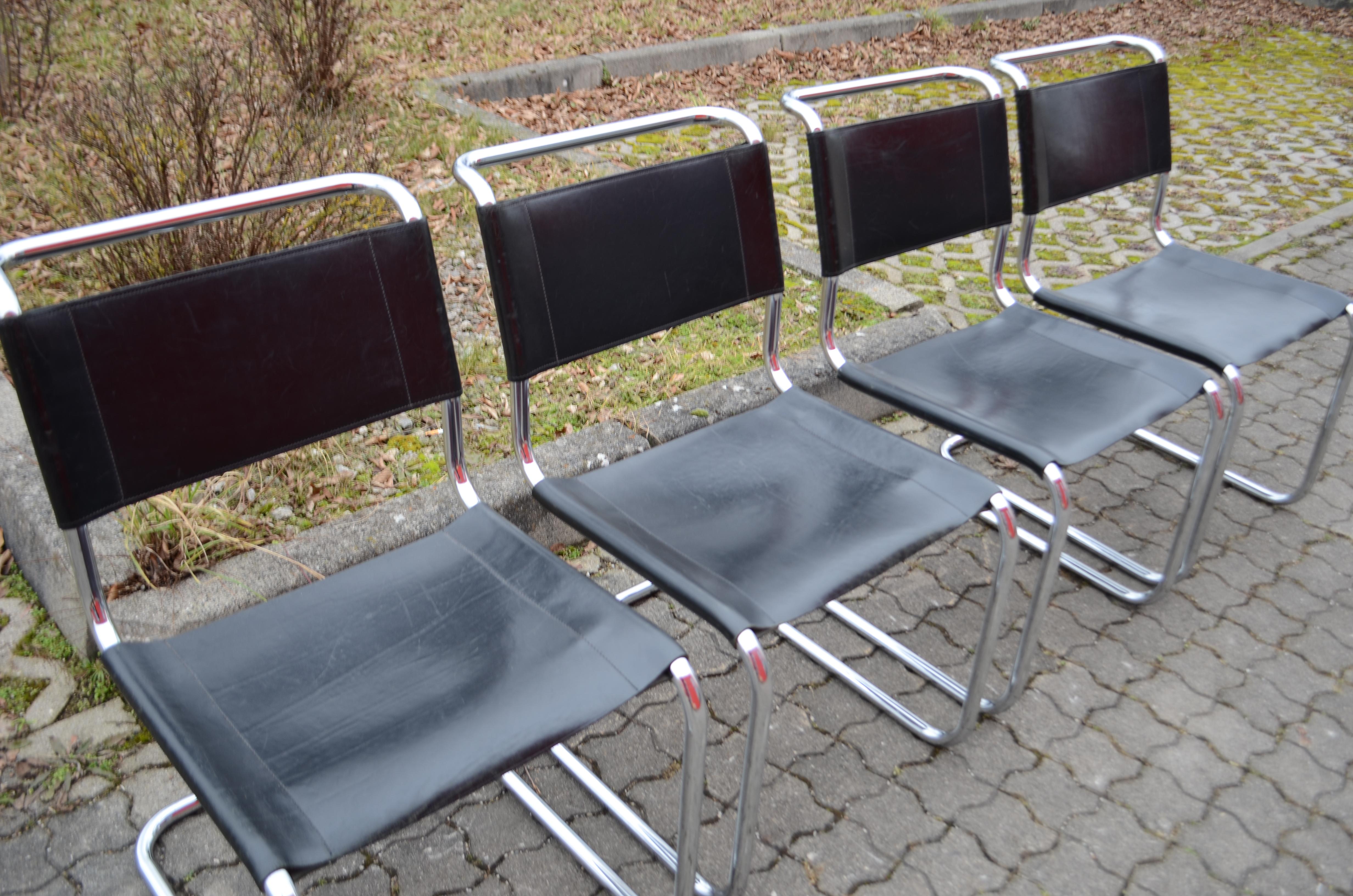 European Thonet S 33 Vintage Black Saddle Leather Chair Mart Stam Cantilever, Set of 4 For Sale