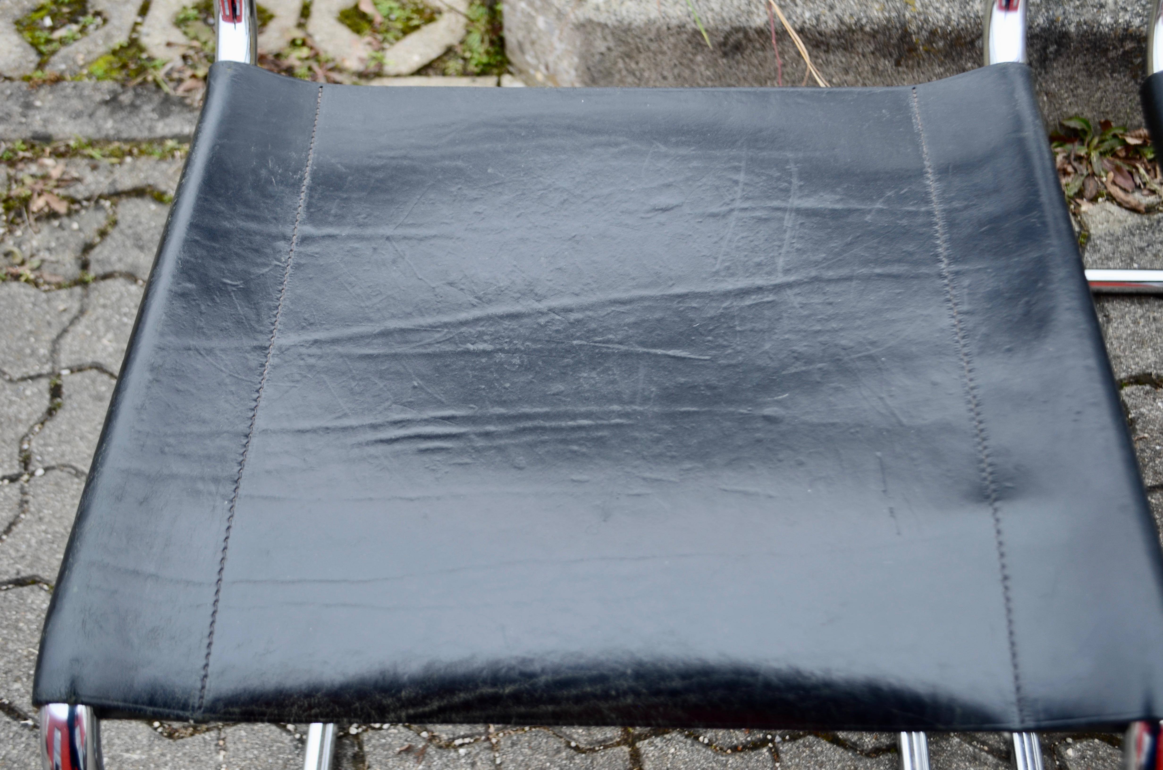 20th Century Thonet S 33 Vintage Black Saddle Leather Chair Mart Stam Cantilever, Set of 4 For Sale