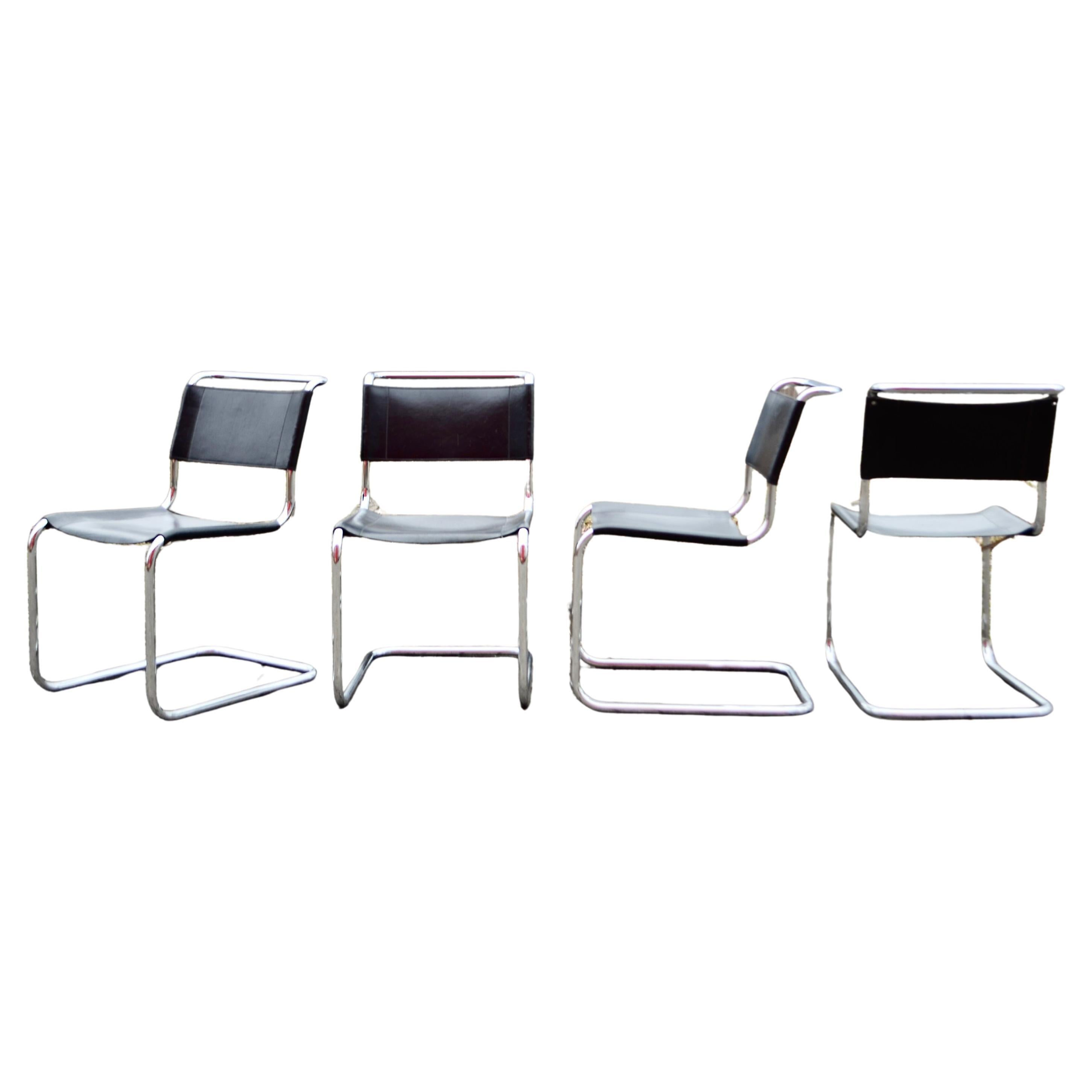 Thonet S 33 Vintage Black Saddle Leather Chair Mart Stam Cantilever, Set of 4