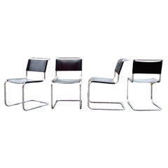 Thonet S 33 Sedia vintage in pelle di sella nera Mart Stam a sbalzo, Set di 4