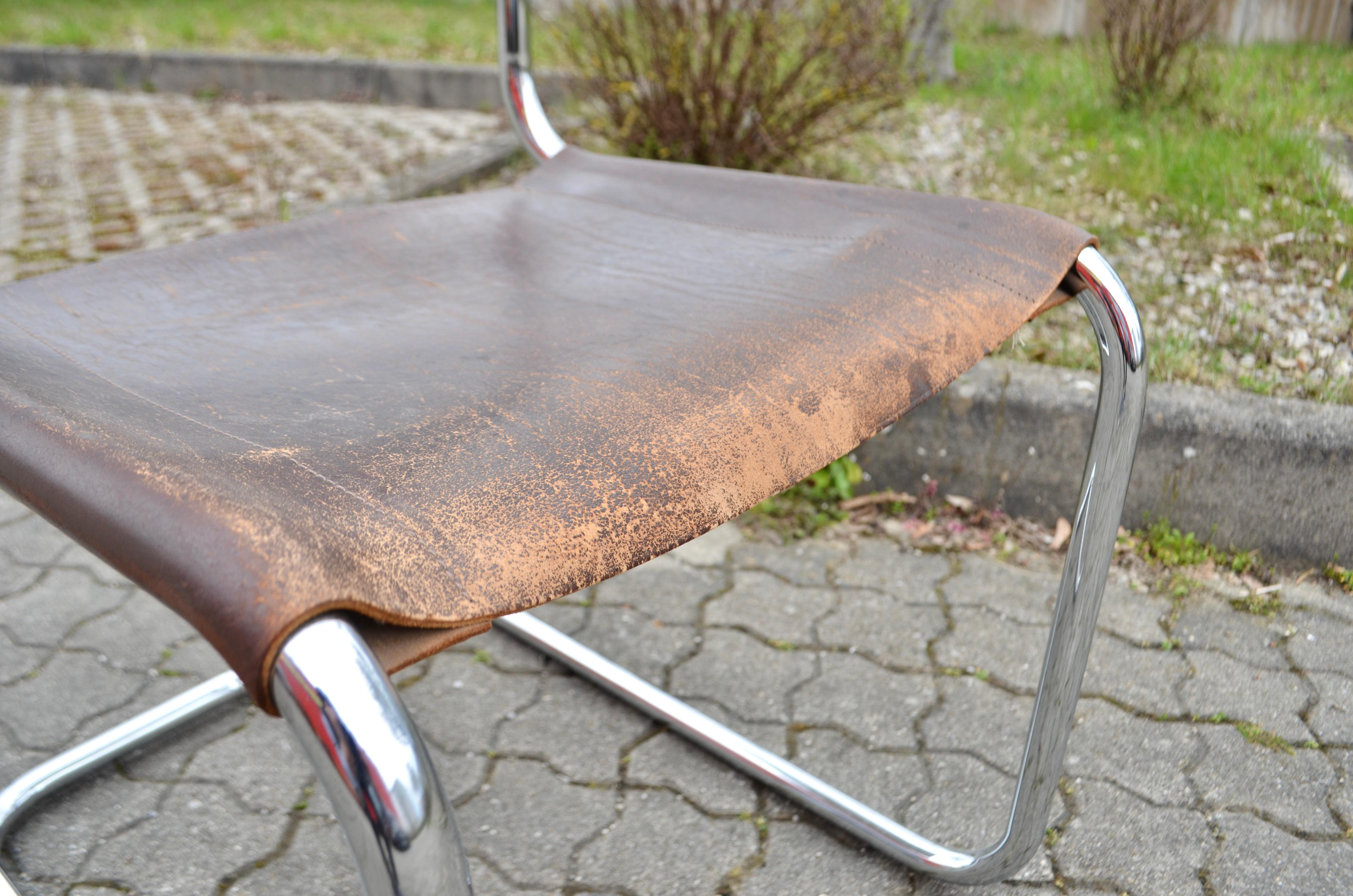 Thonet S 33 Vintage Braun Leder Stühle Mart Stam Freischwinger Satz von 10 7